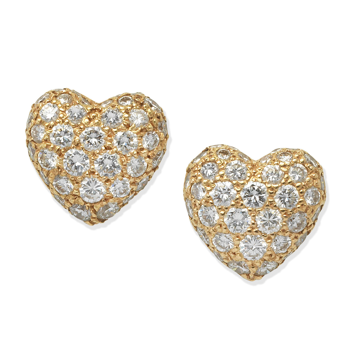 CARTIER DIAMOND SET HEART EARRINGS Brilliant cut diamonds approx 0