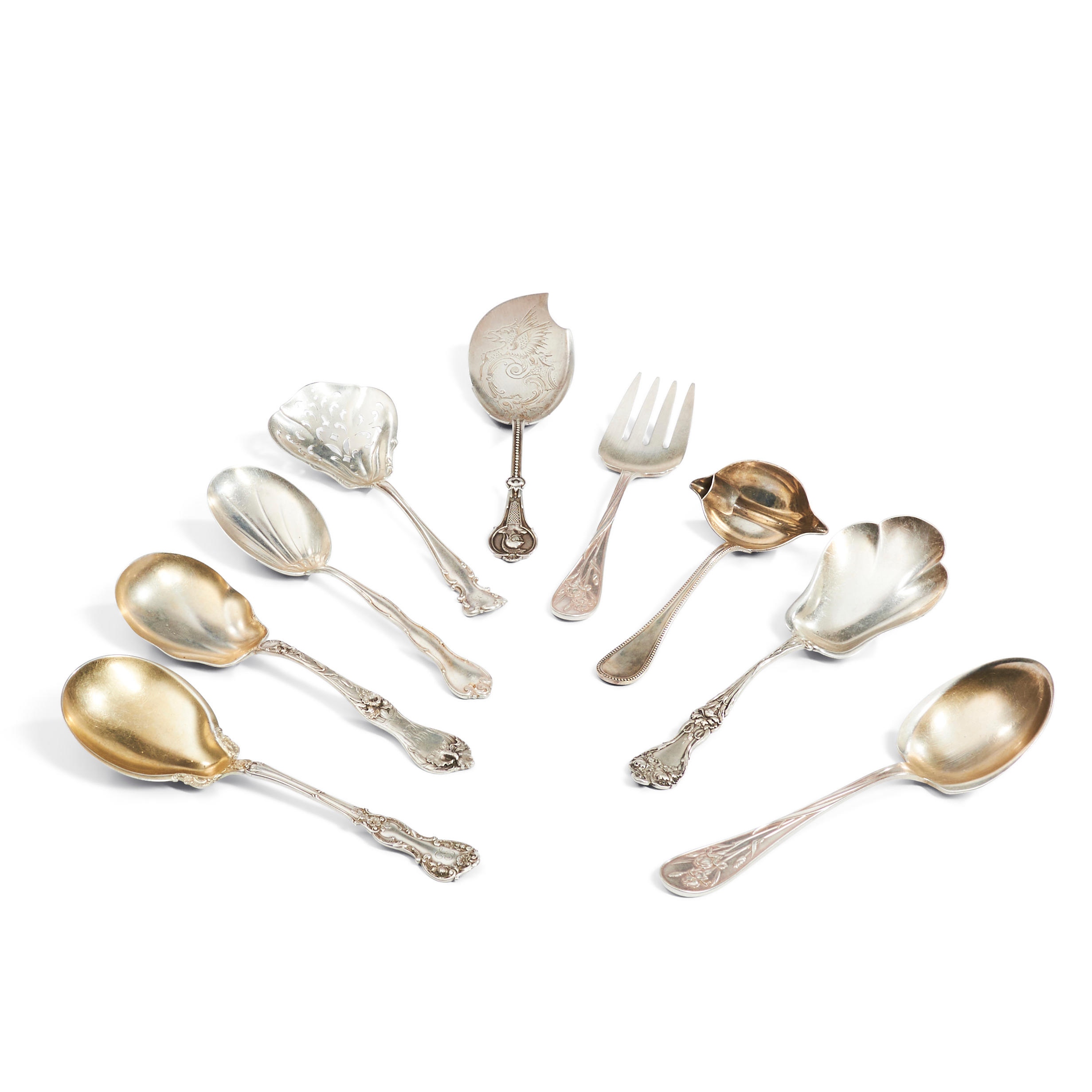 NINE AMERICAN SILVER SERVING PIECES late 19th early 20th century