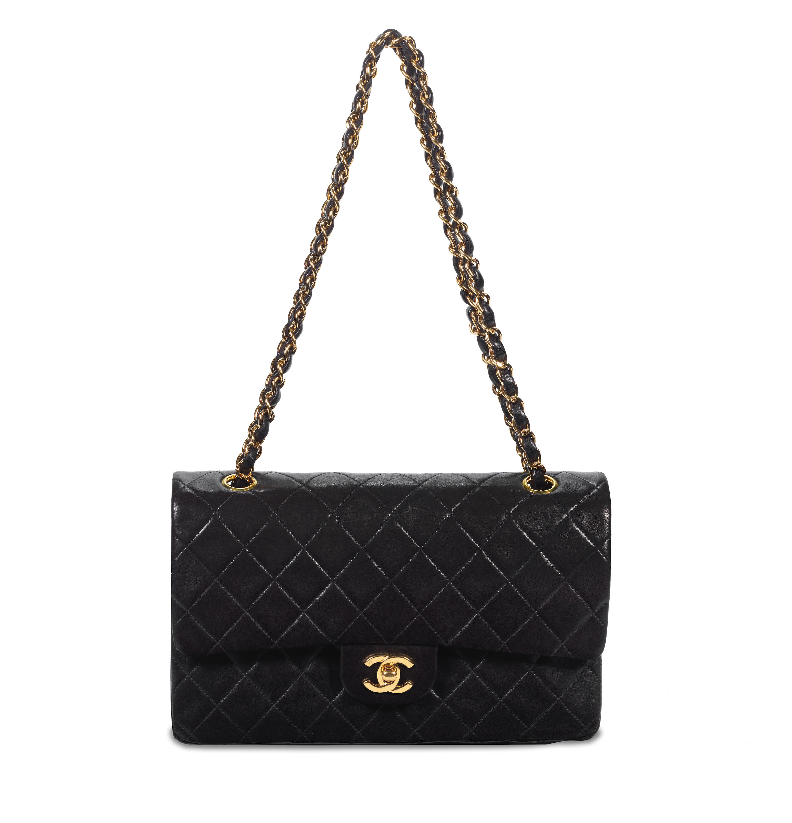 CHANEL A BLACK LAMBSKIN MEDIUM CLASSIC DOUBLE FLAP BAG 1997