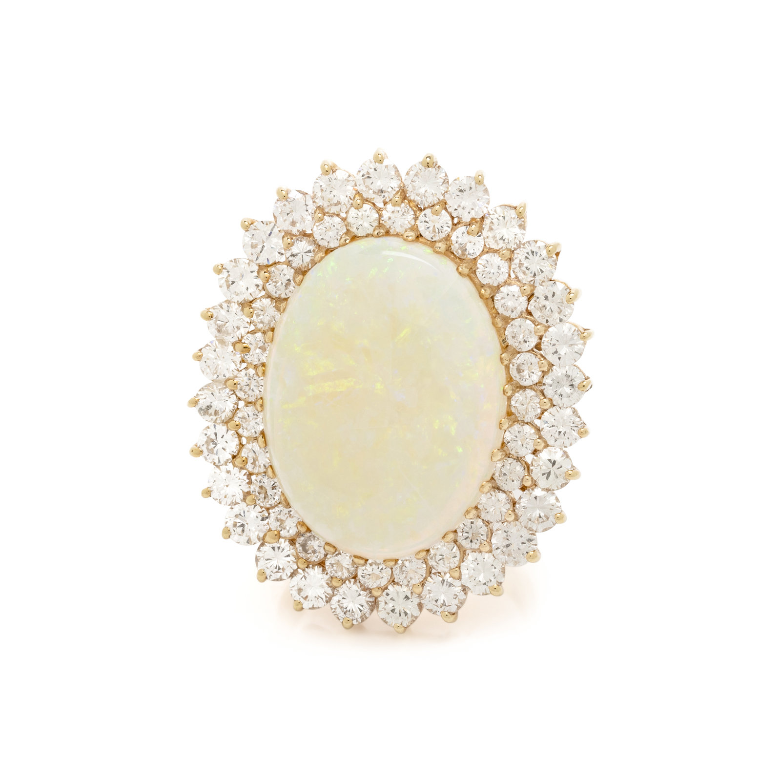 OPAL AND DIAMOND RING Containing one oval cabochon opal measuring