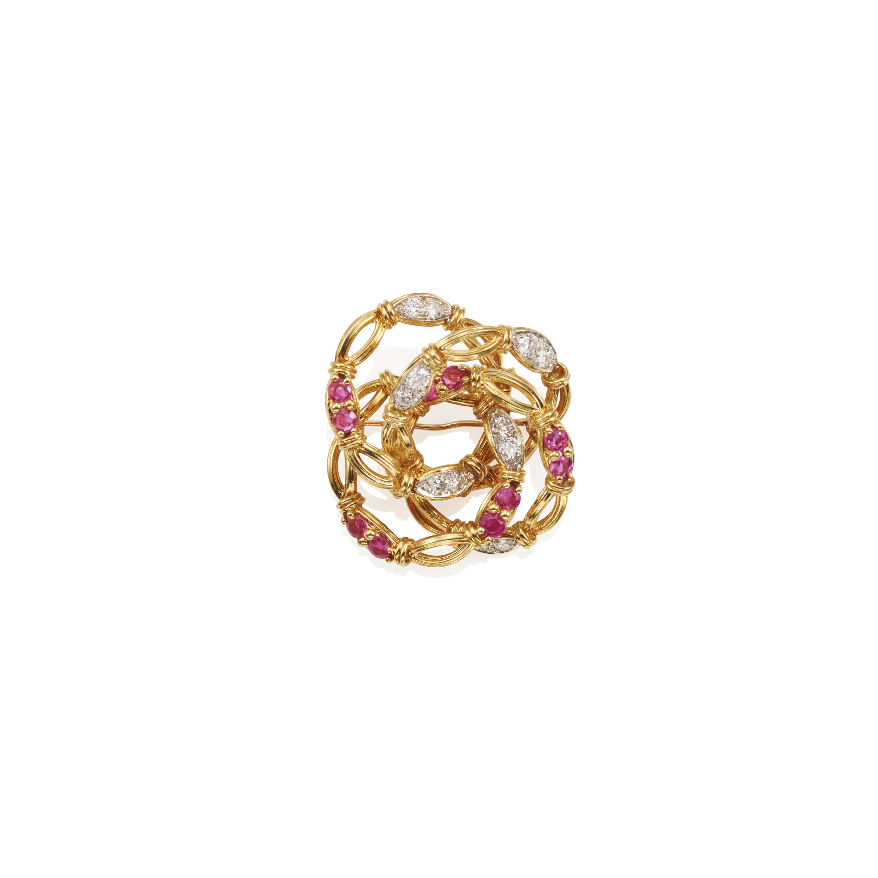 TIFFANY CO A GOLD RUBY AND DIAMOND BROOCH Rubies diamonds