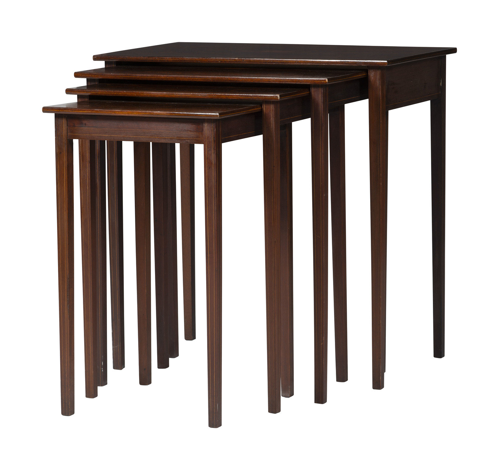 Four Floral Marquetry and String Inlaid Nested Tables 20th Century