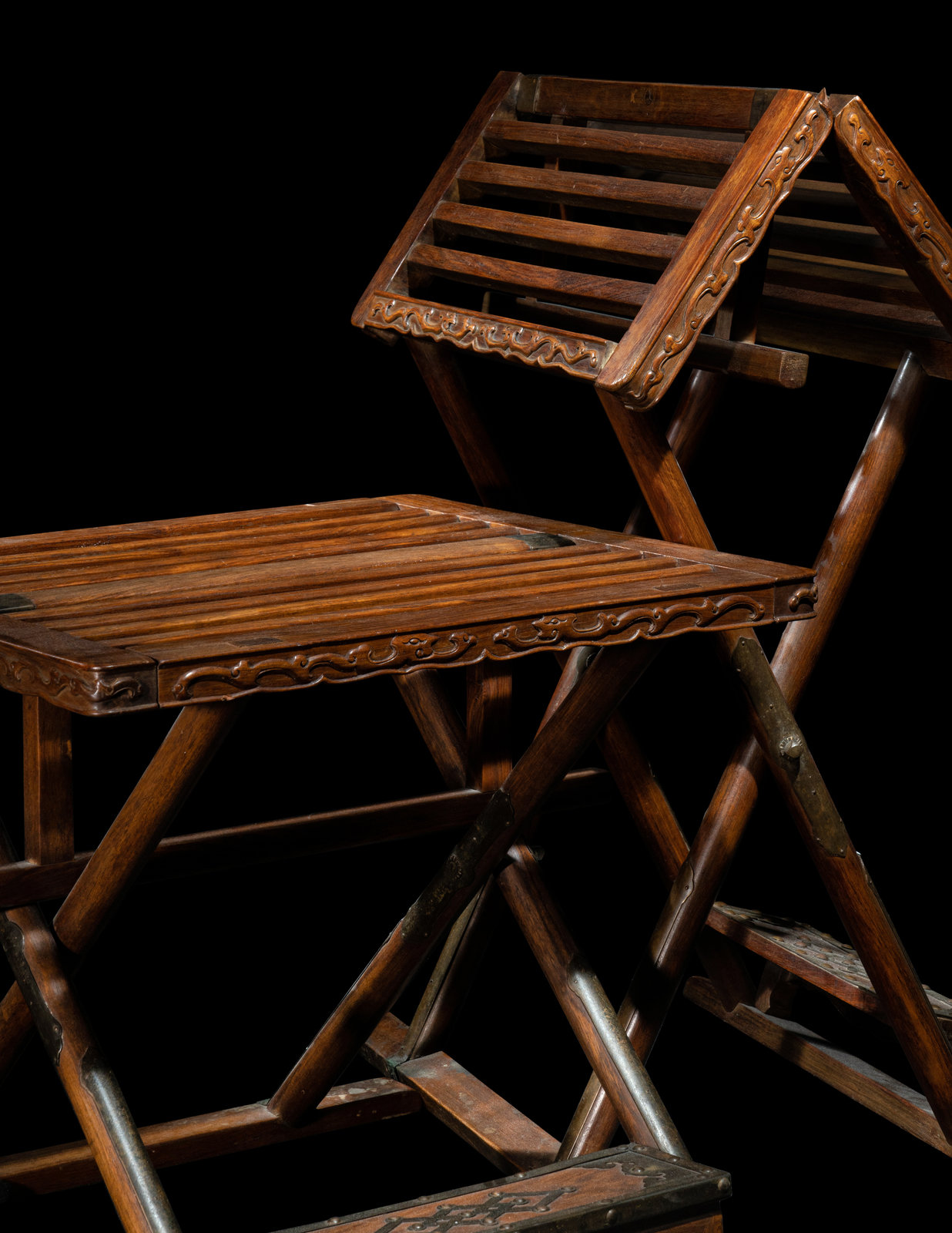 A Pair of Huanghuali Folding Stools 19TH CENTURY each rectangular