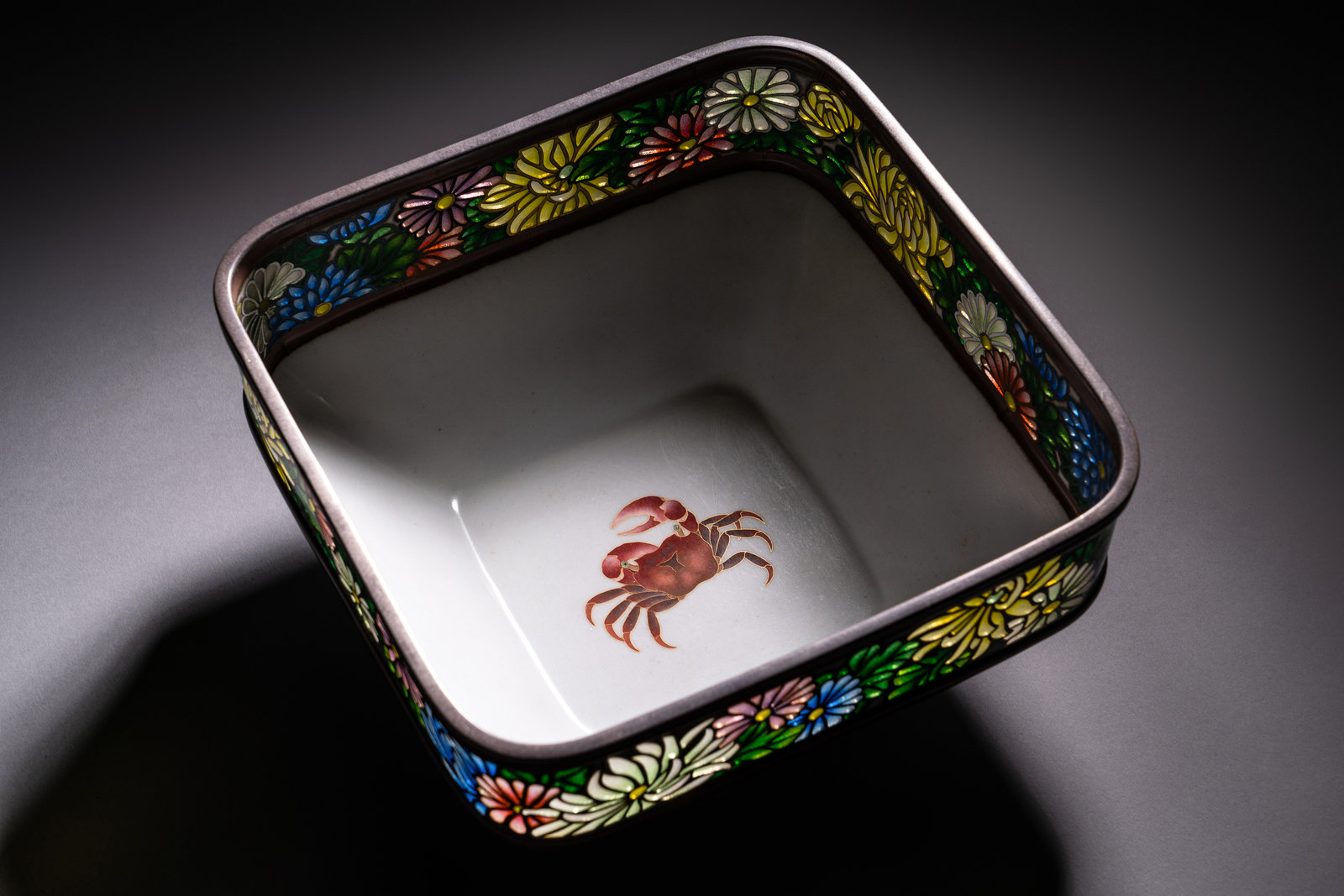 A Japanese Cloisonn Enamel and Partial Plique Jour Square Bowl