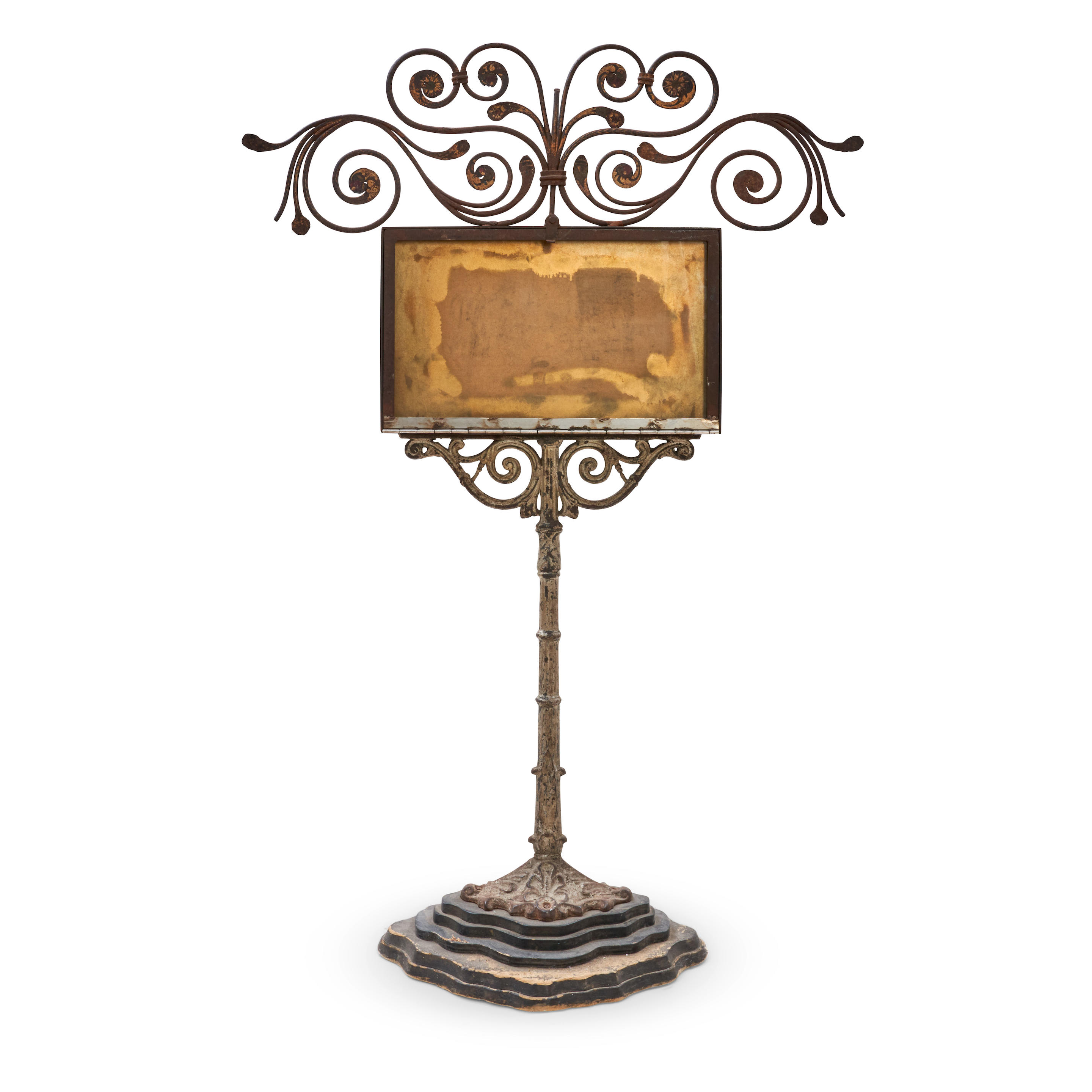 CAST AND WROUGHT IRON GLAZED SIGN HOLDER America 20th century