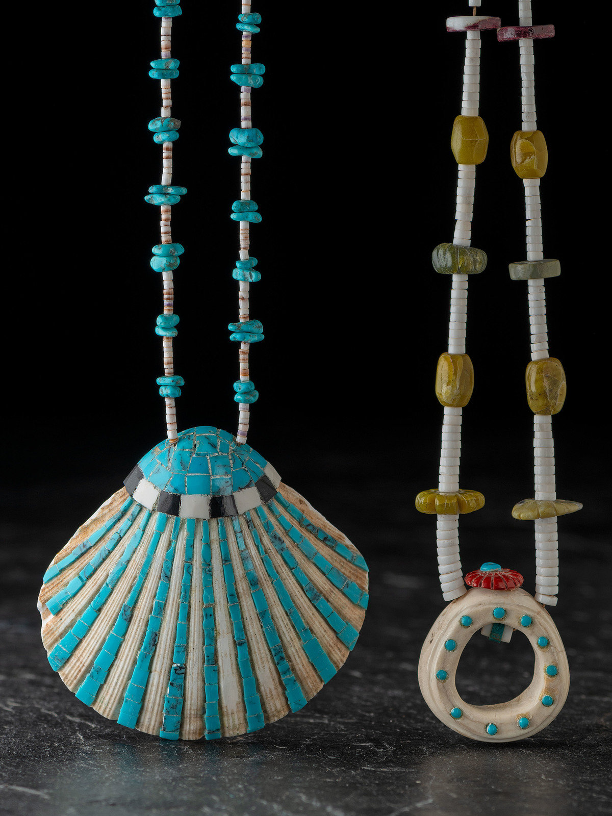 Kewa Inlay Necklaces ca 2000 lot of 2 includes a