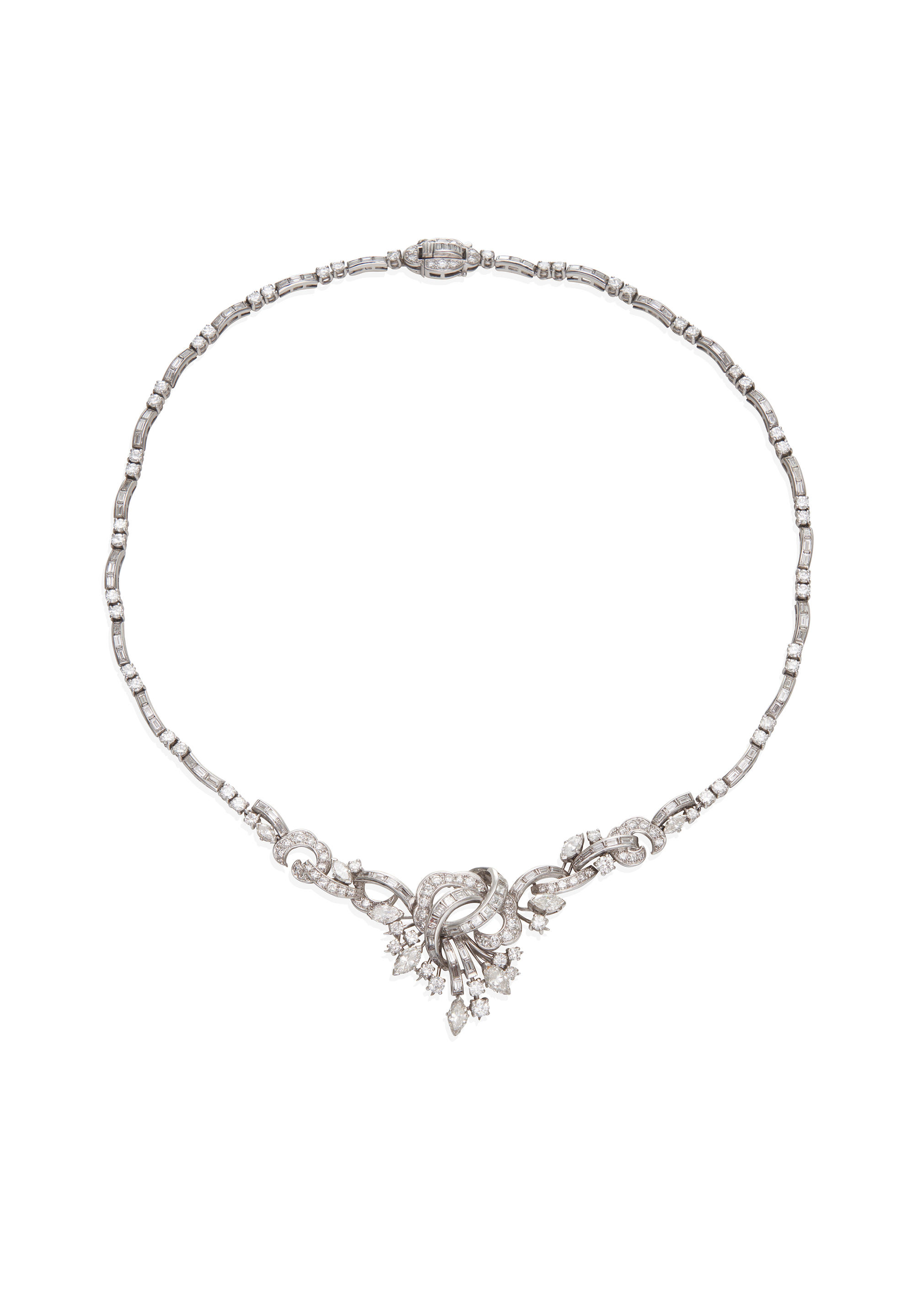 DIAMOND NECKLACE RETAILED BY HARDY BROS Of scrolling foliate design