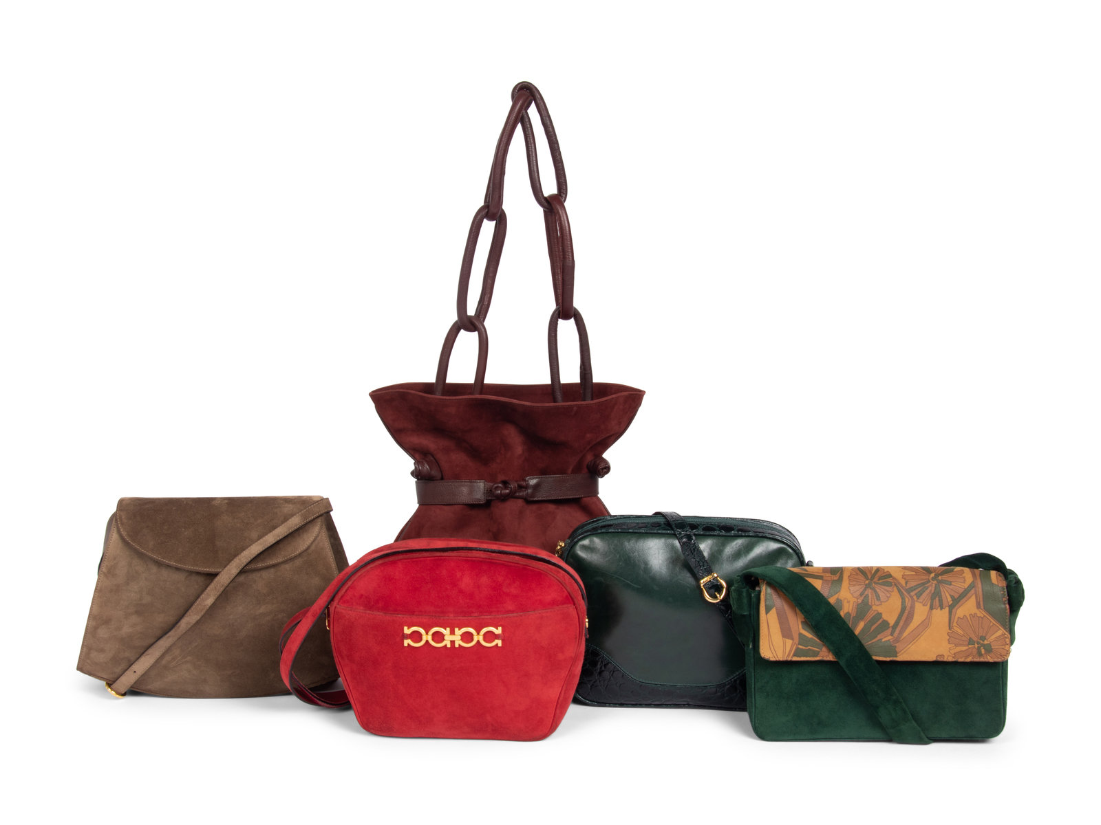 Five Designer Handbags Gucci Ferragamo Mark Cross 1980 90s This