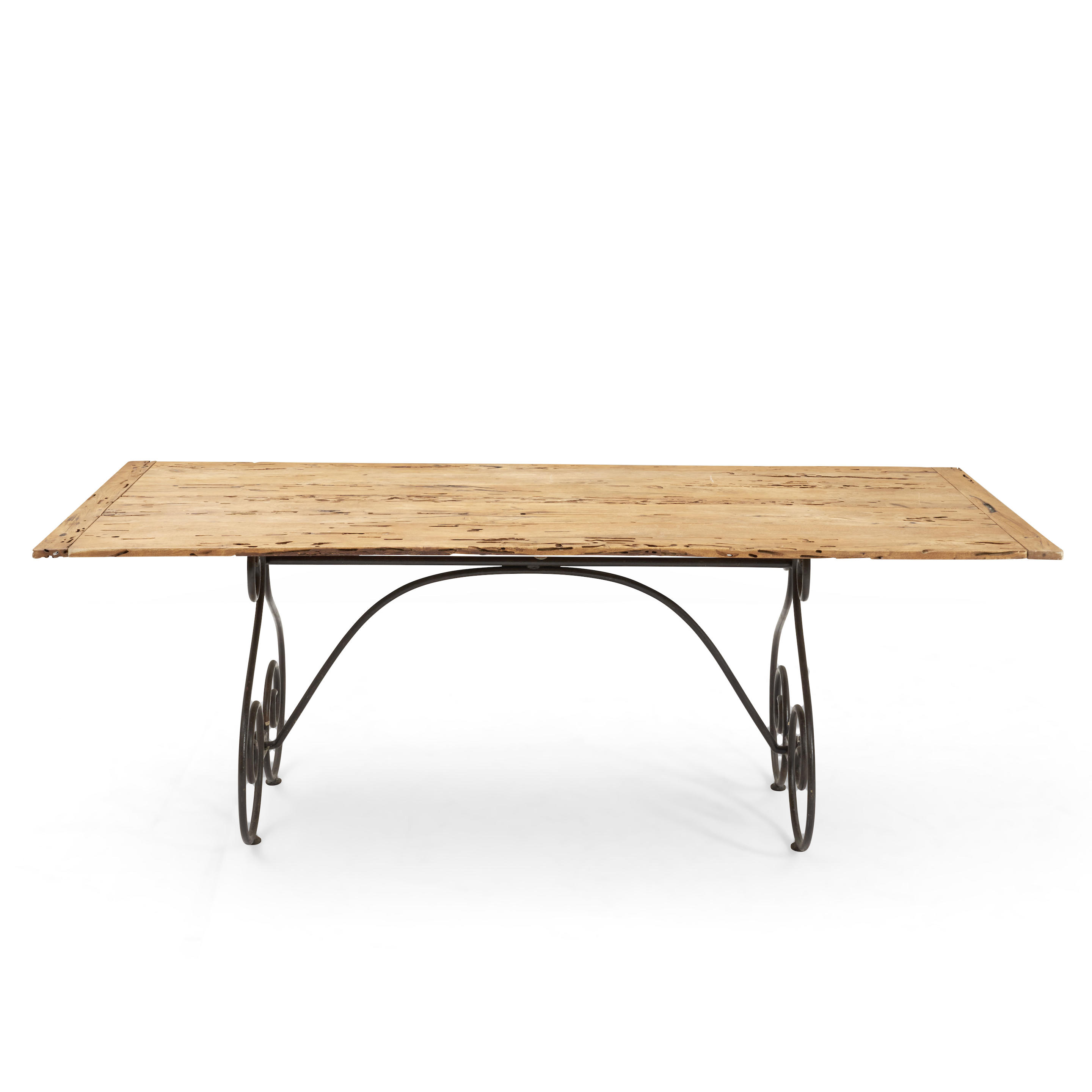 FRENCH PROVINCIAL STYLE WROUGHT IRON AND FRUITWOOD DINING TABLE France