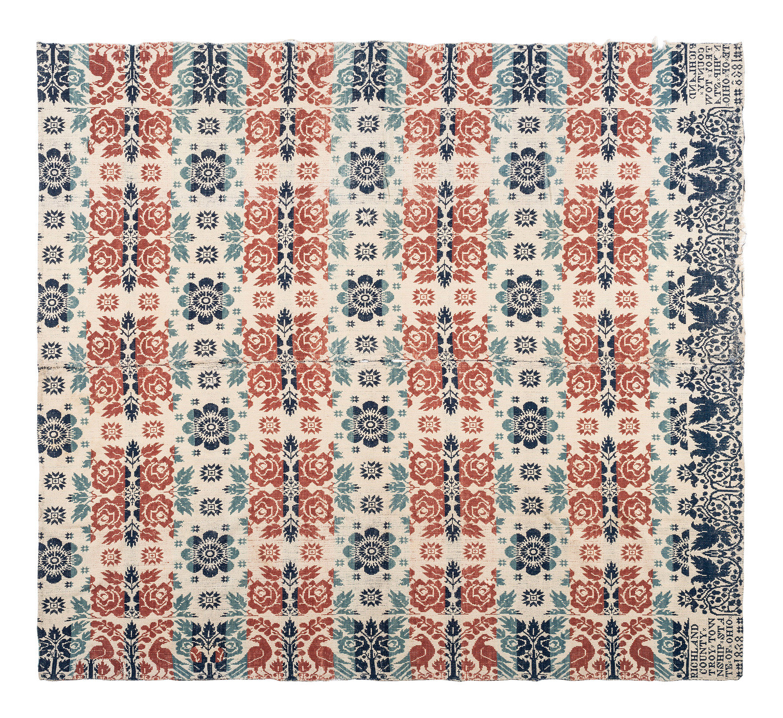 Three Jacquard Woven Cotton Coverlets American Mid 19th Century comprising