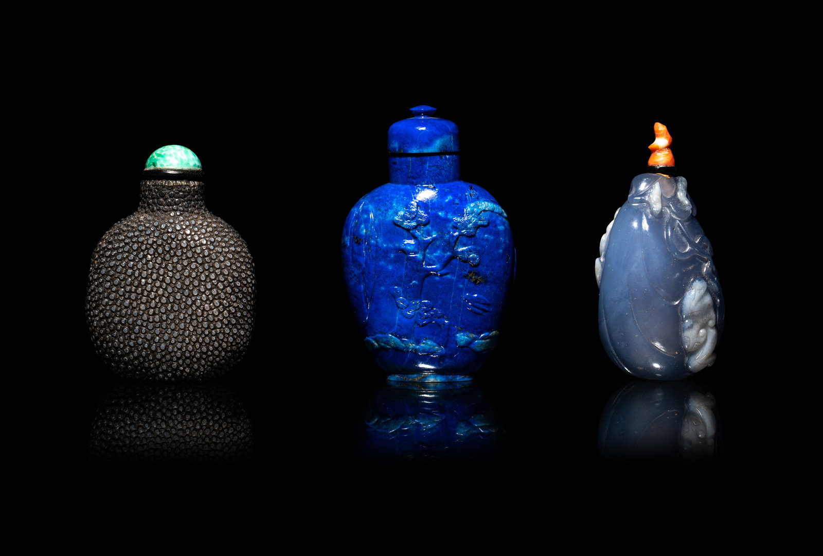 Three Chinese Snuff Bottles Late 19th 20th Century comprising a