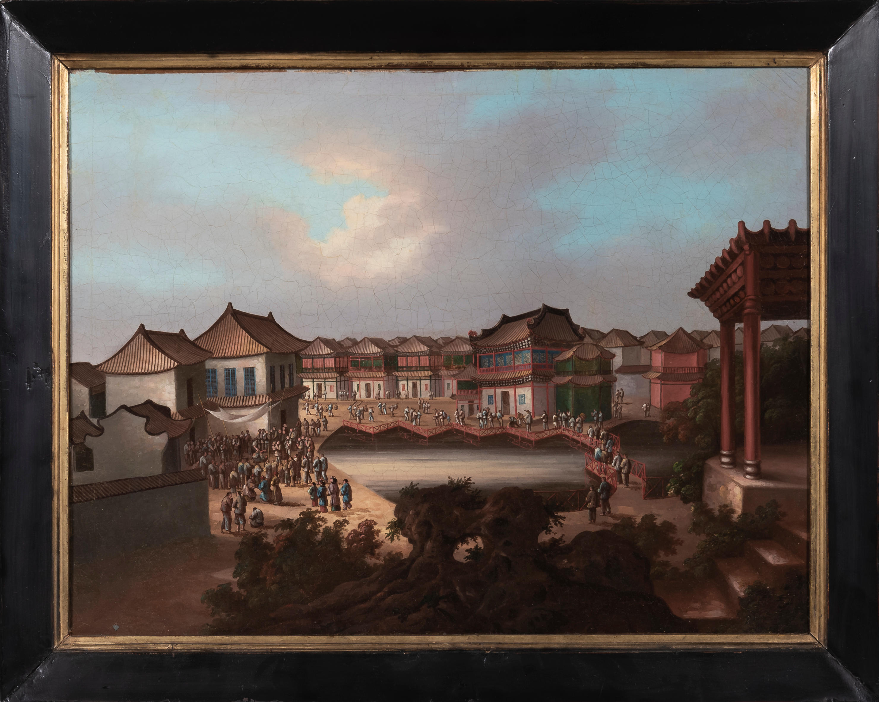 CHINA TRADE OIL PAINTING China 19th century depicting a quarter