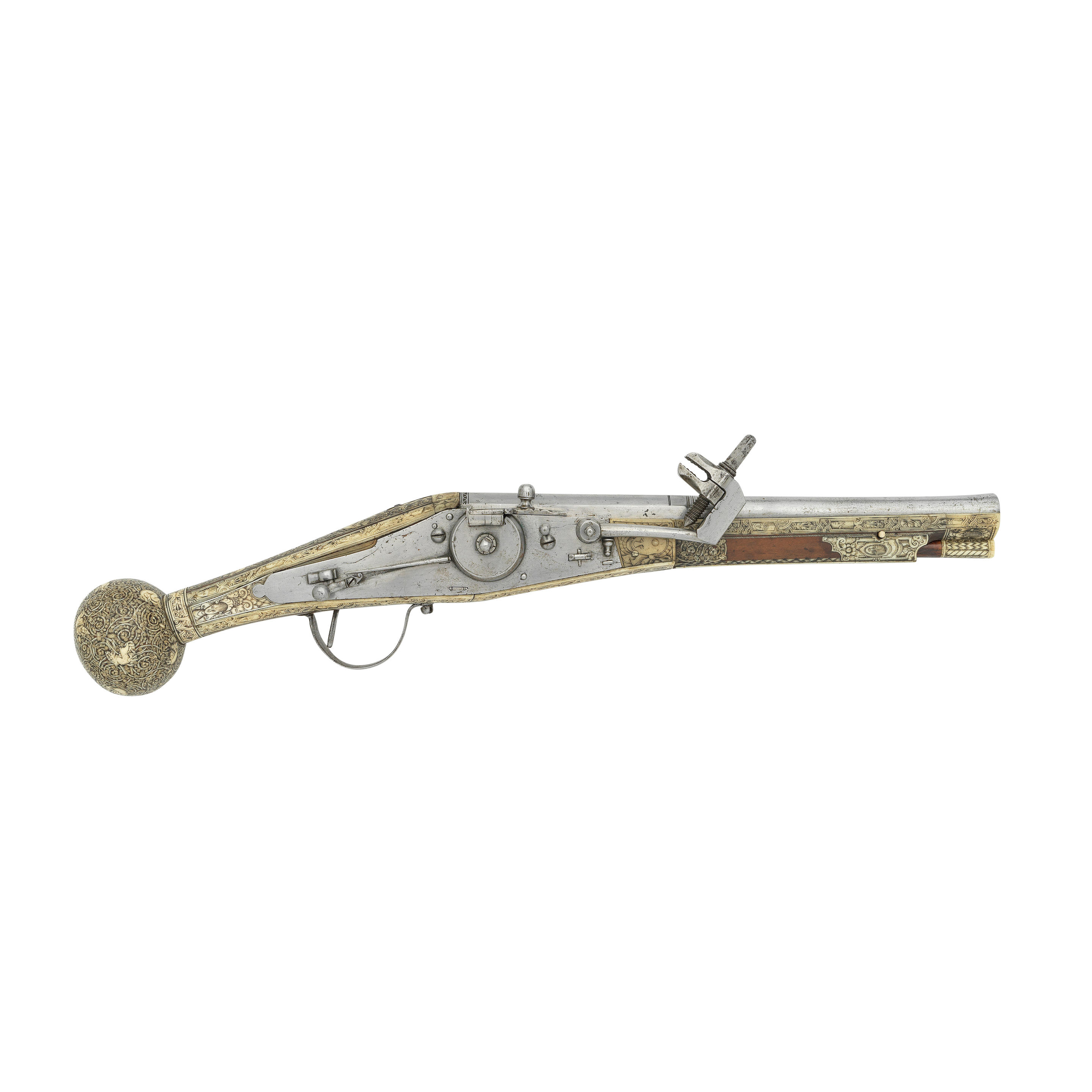 A FINE GERMAN 25 BORE WHEEL LOCK BELT PISTOL PUFFER