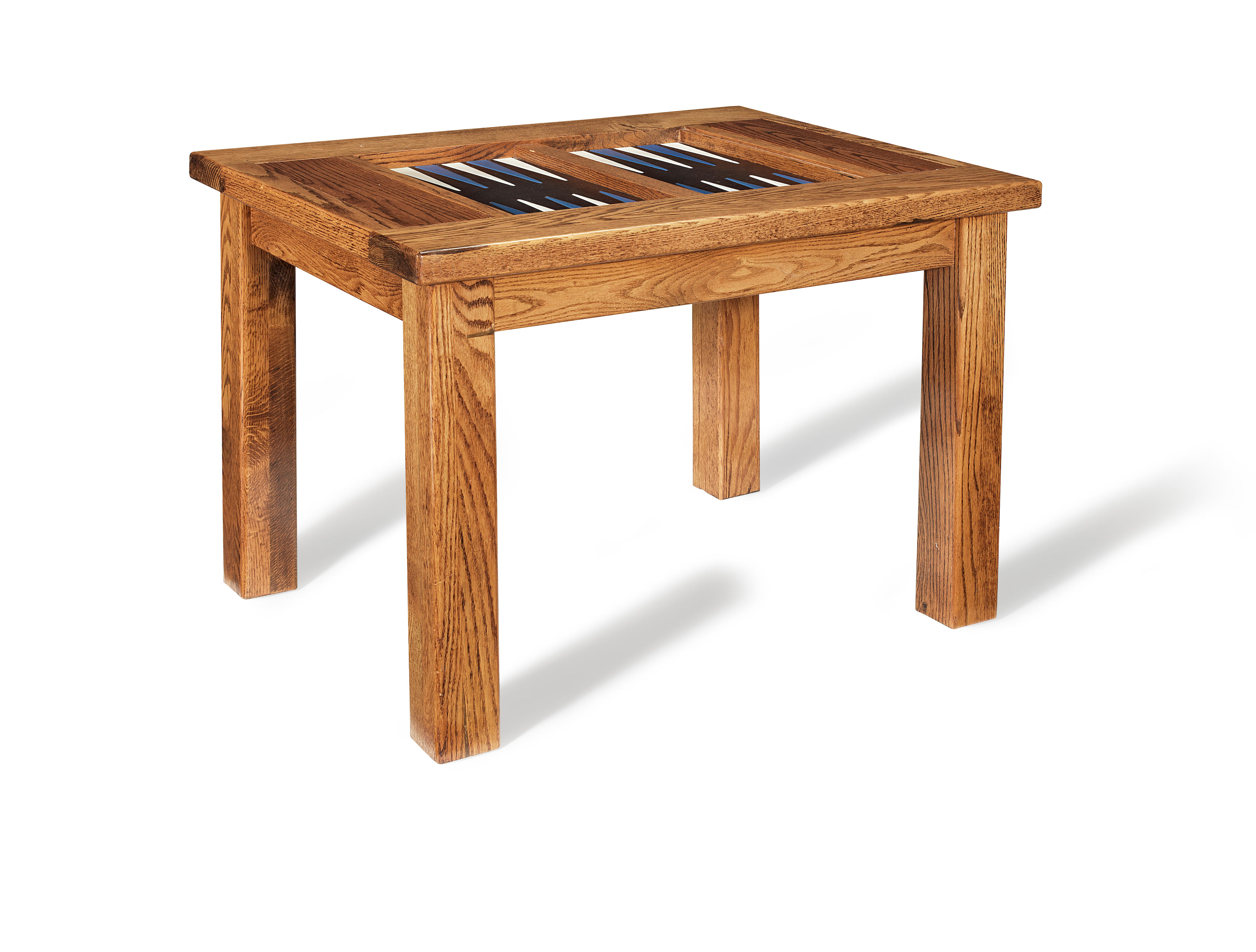 AN OAK AND LEATHER BACKGAMMON TABLE The top with counter