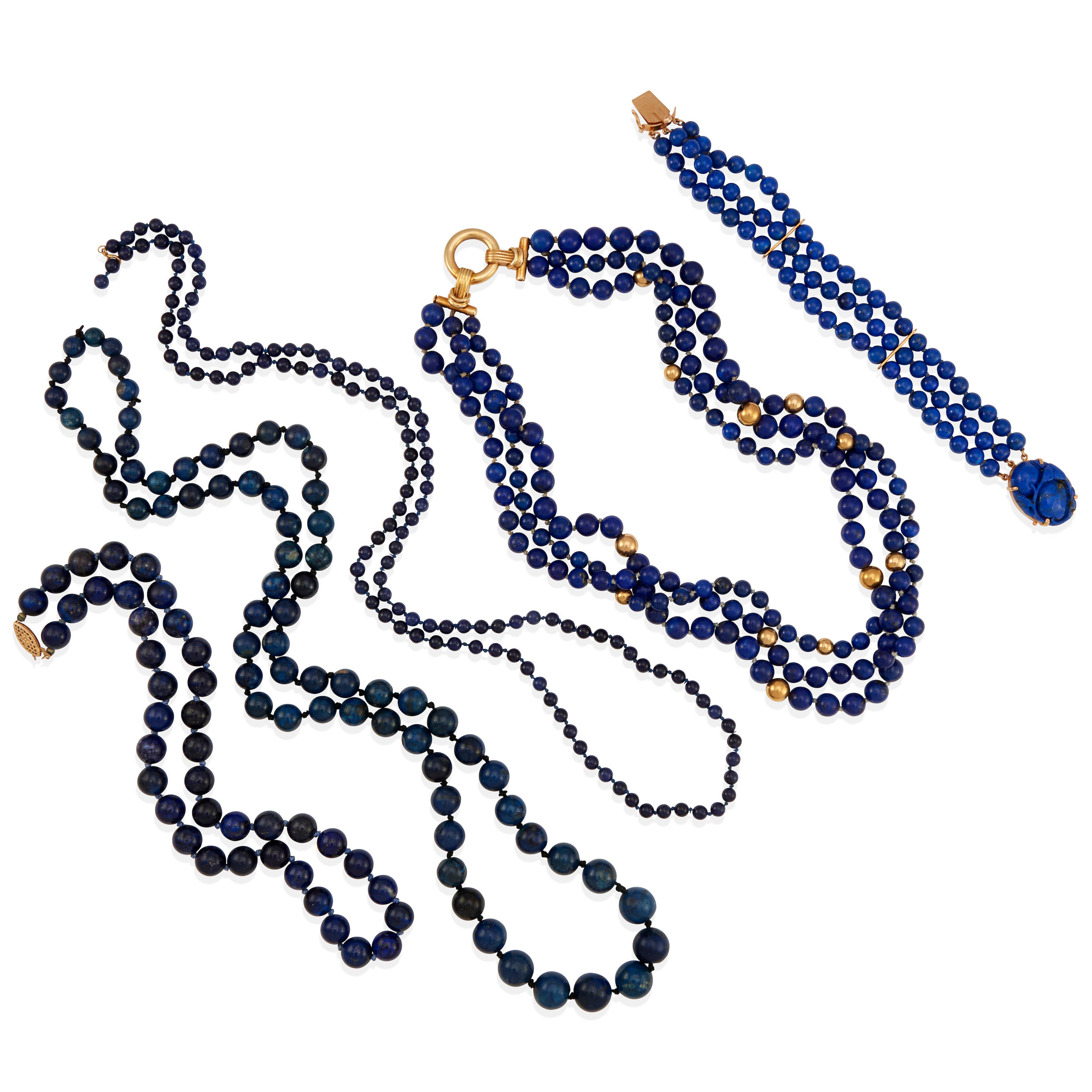 A GROUP OF 14K GOLD ROSE GOLD LAPIS LAZULI AND