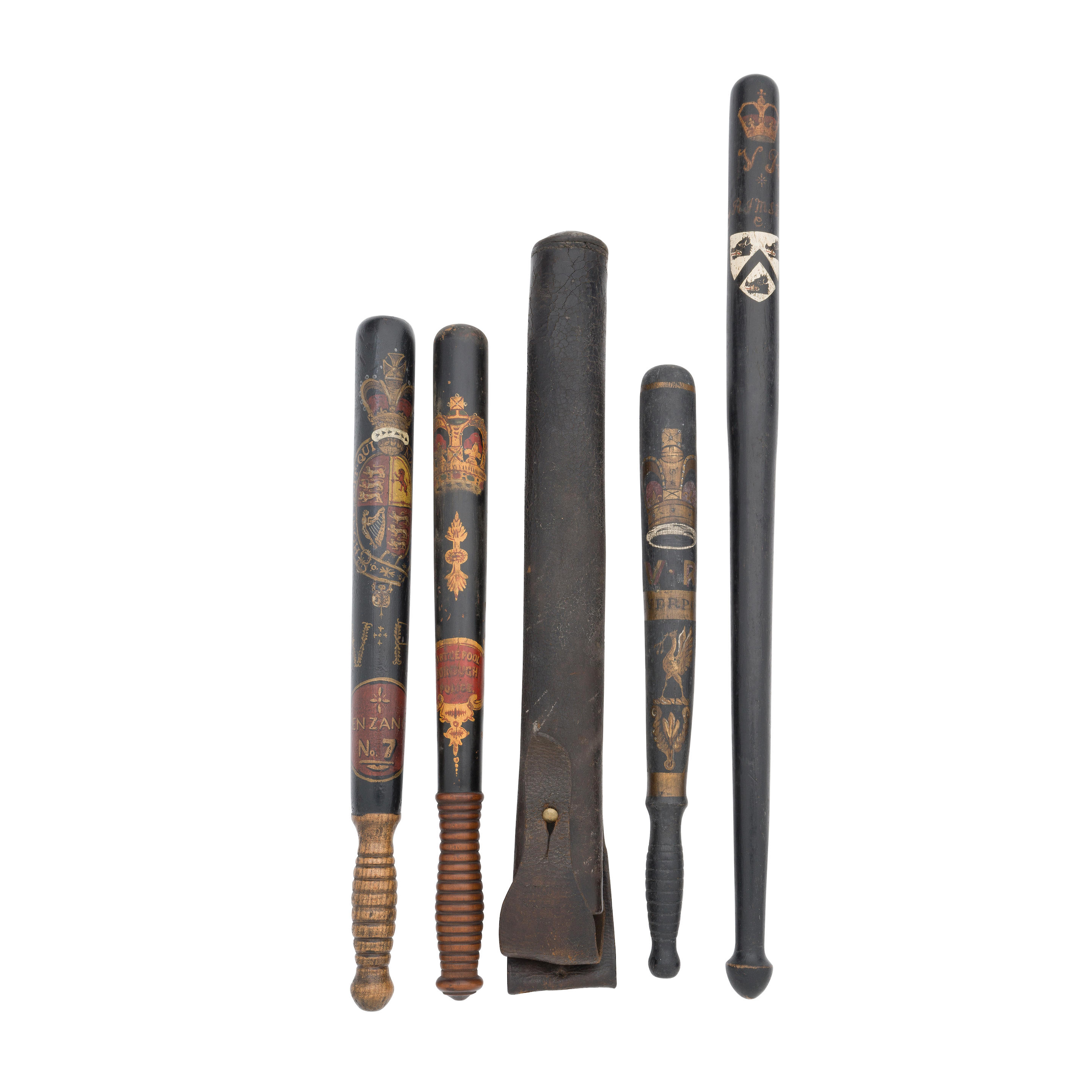 FOUR VICTORIAN PROVINCIAL CONSTABULARY TRUNCHEONS 19TH CENTURY Each of hardwood
