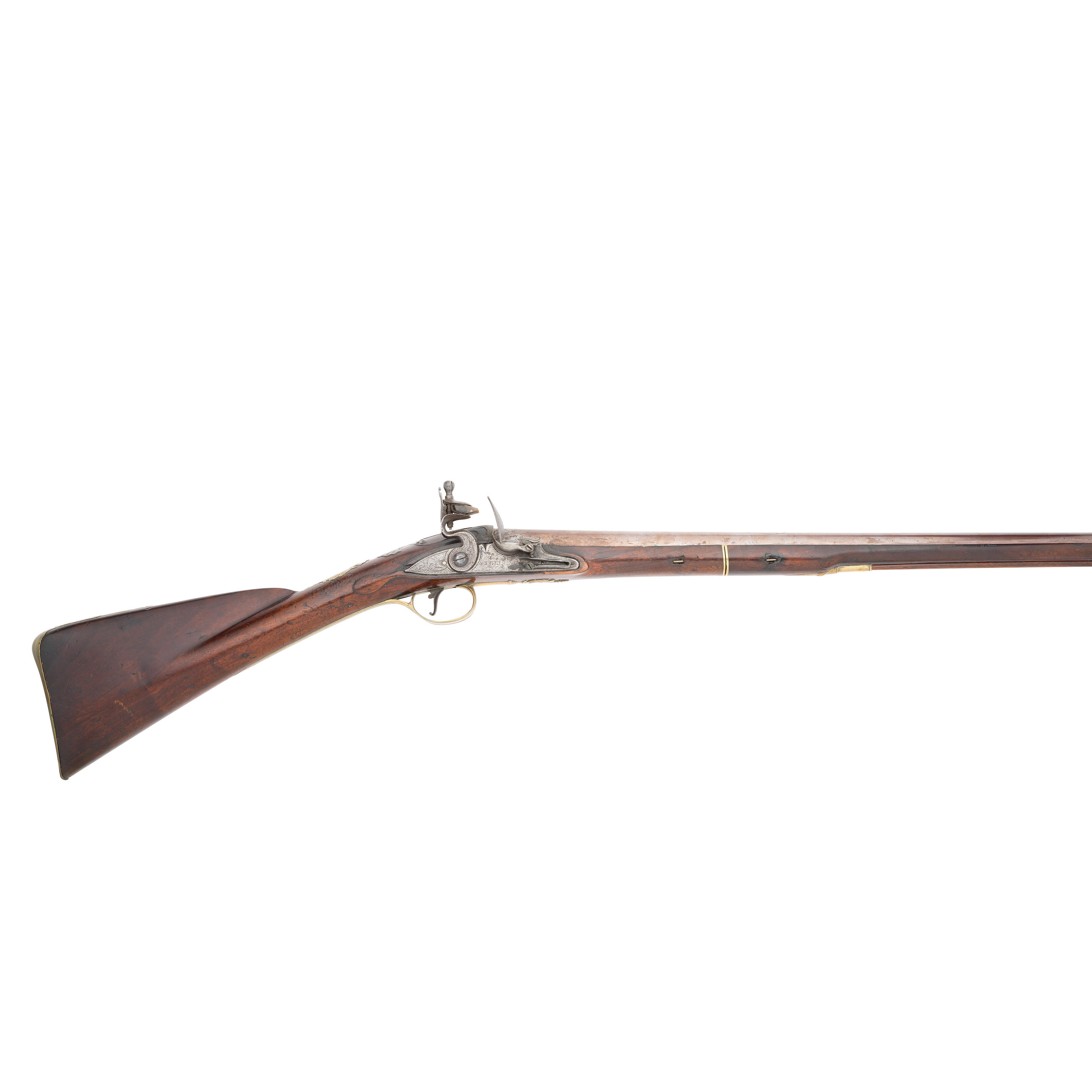 AN 11 BORE FLINTLOCK BRASS MOUNTED SPORTING GUN BY T