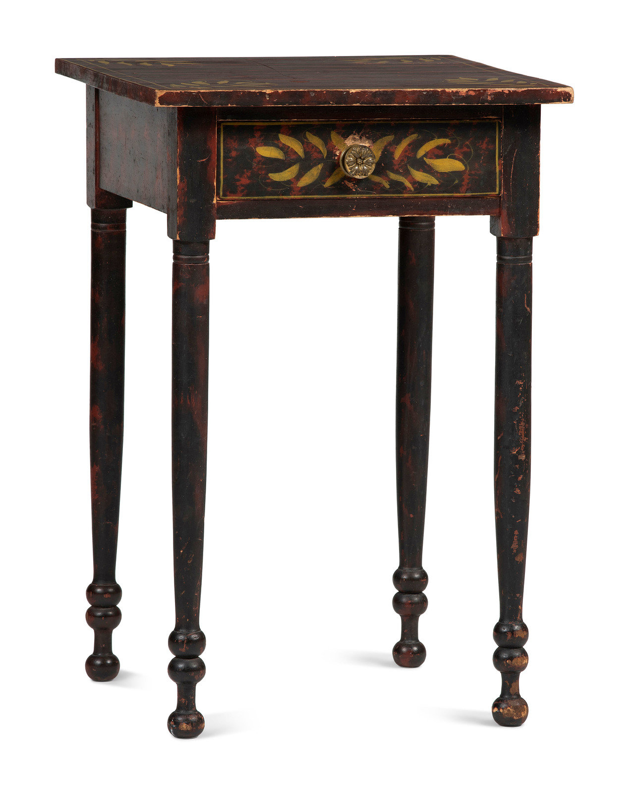 A Classical Grain and Yellow Paint Decorated Poplar One Drawer