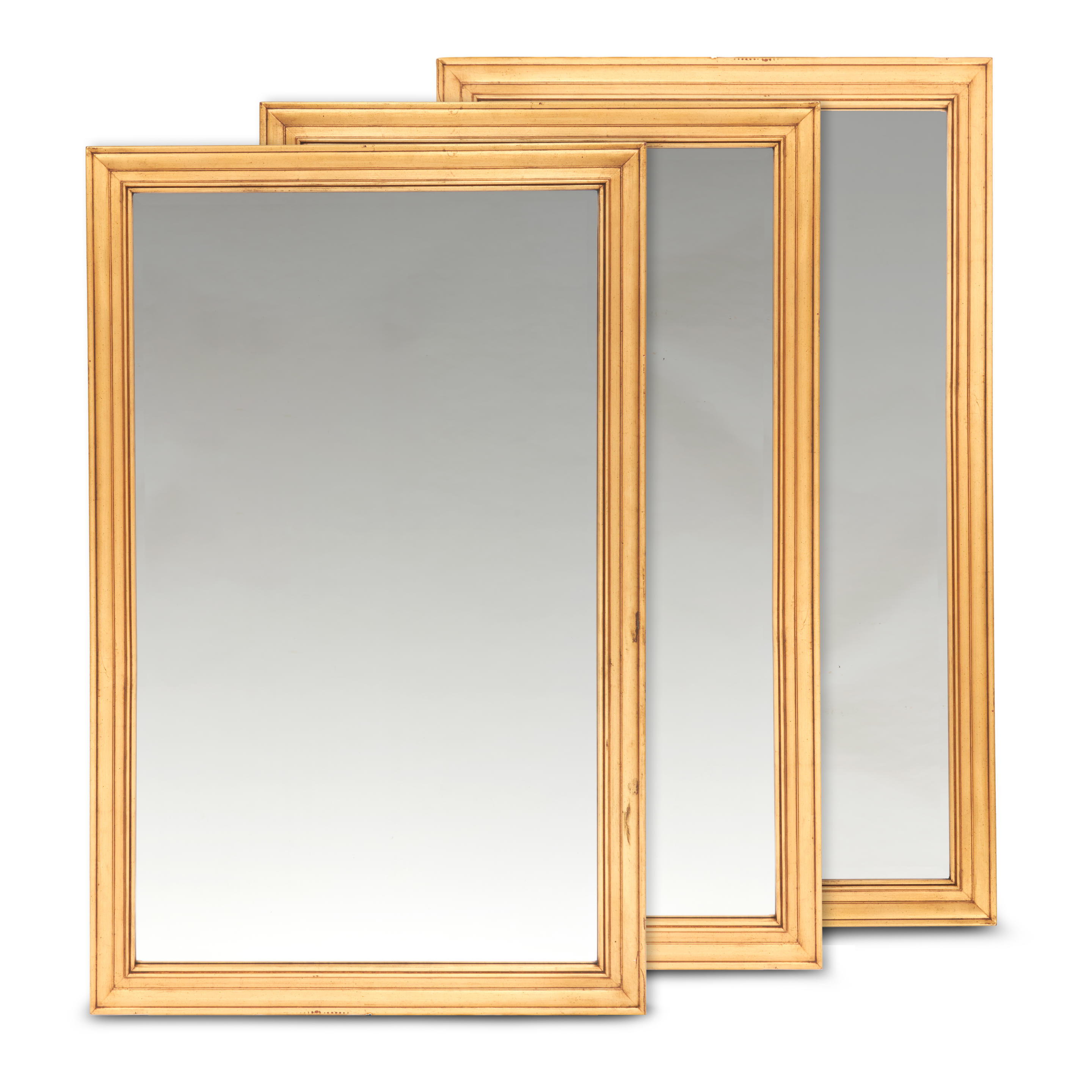 THREE LARGE CONTEMPORARY GILTWOOD RECTANGULAR MIRRORS