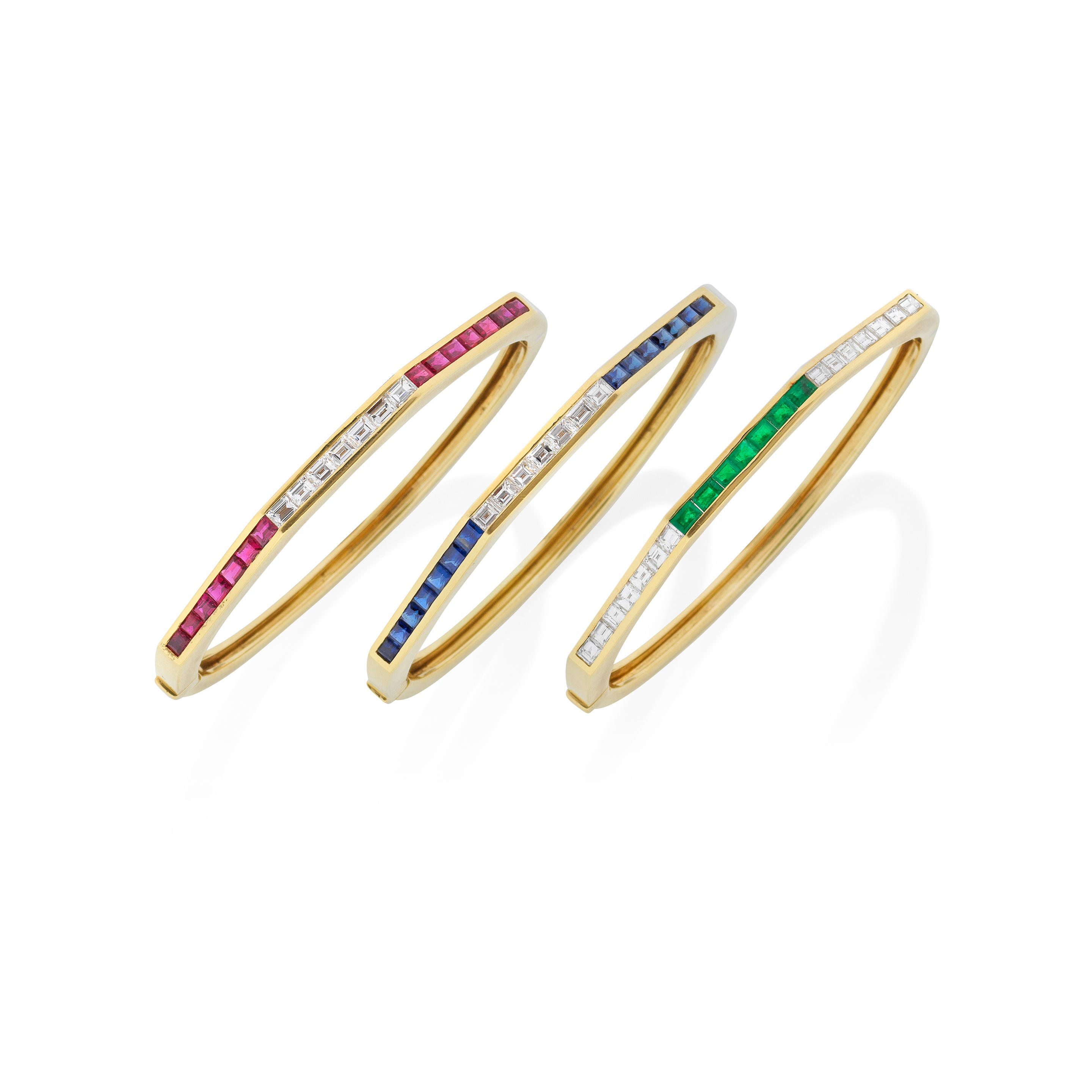 ADLER THREE DIAMOND AND GEM SET BANGLES CIRCA 1987 Each