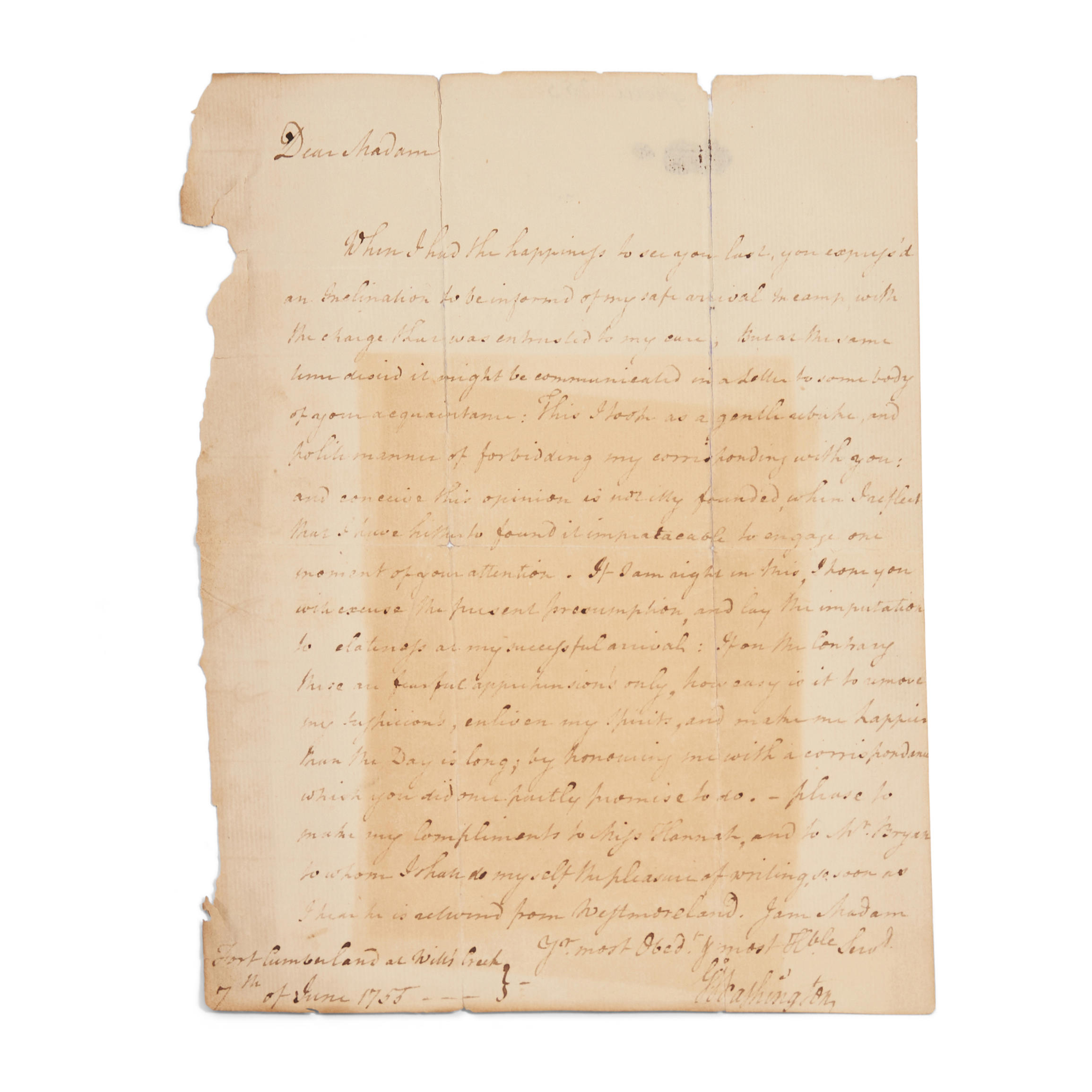 WASHINGTON GEORGE 1732 1799 AUTOGRAPH LETTER SIGNED On one sheet