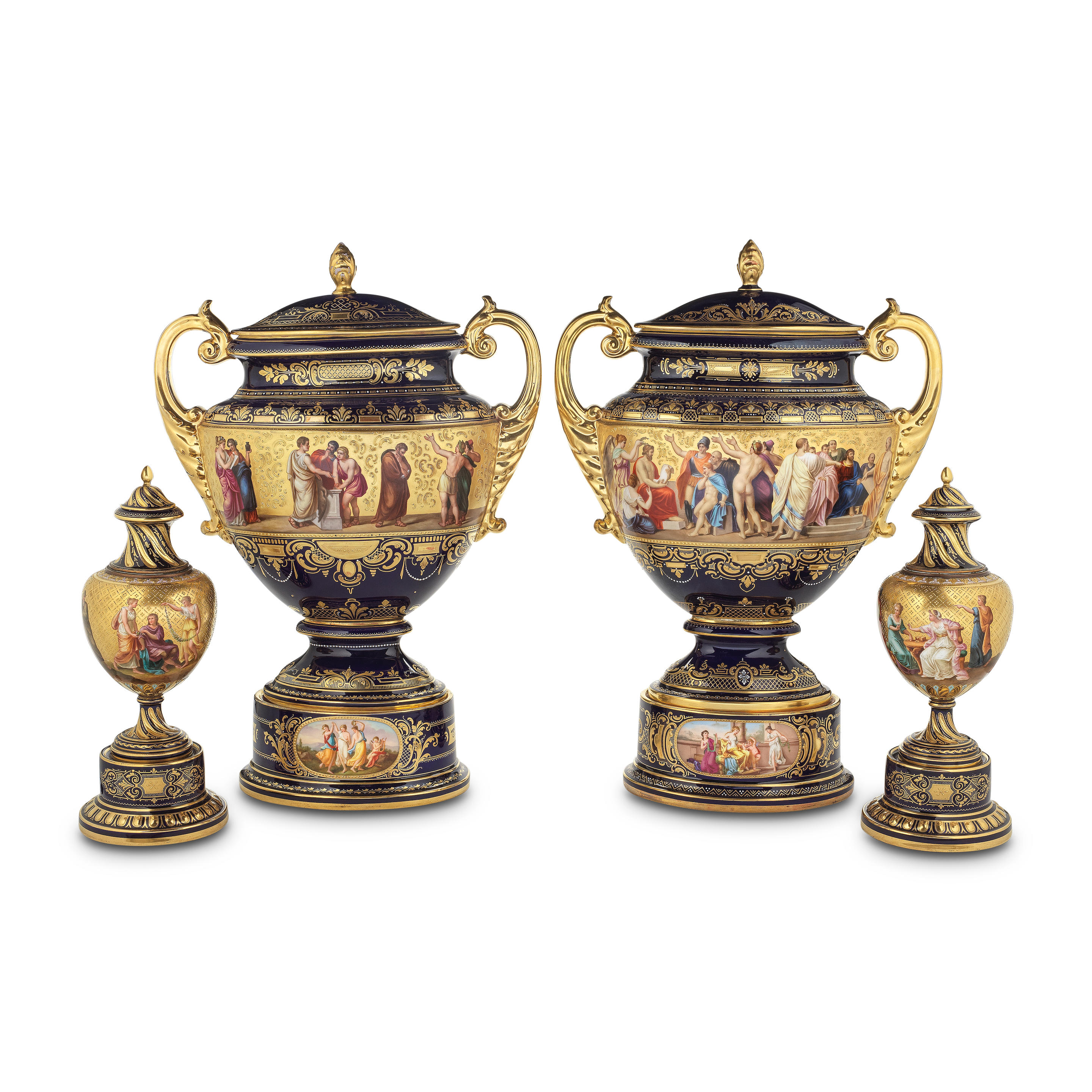A PAIR OF EARLY 20TH CENTURY VIENNA STYLE TWIN HANDLED