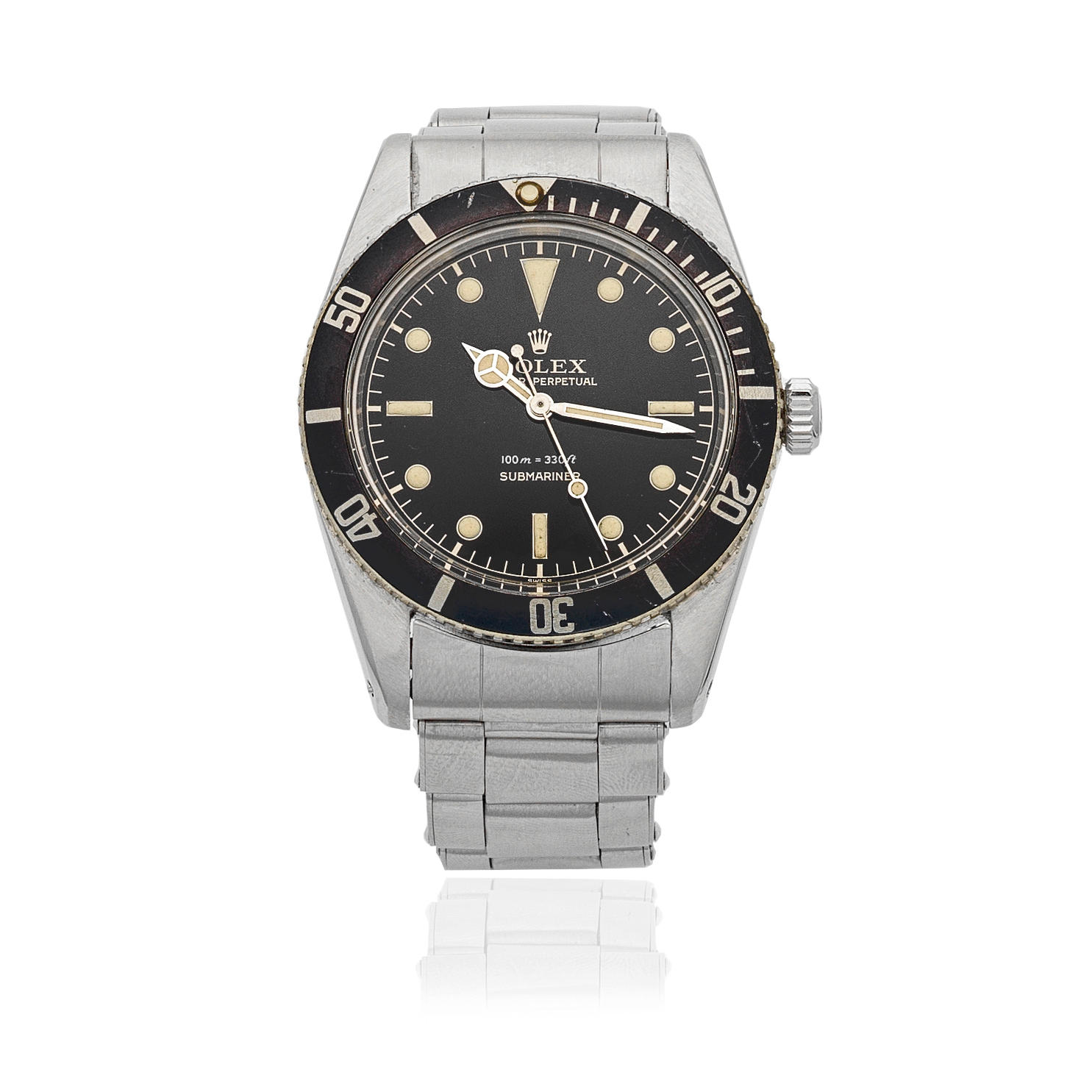 ROLEX A FINE STAINLESS STEEL AUTOMATIC BRACELET WATCH WITH GILT