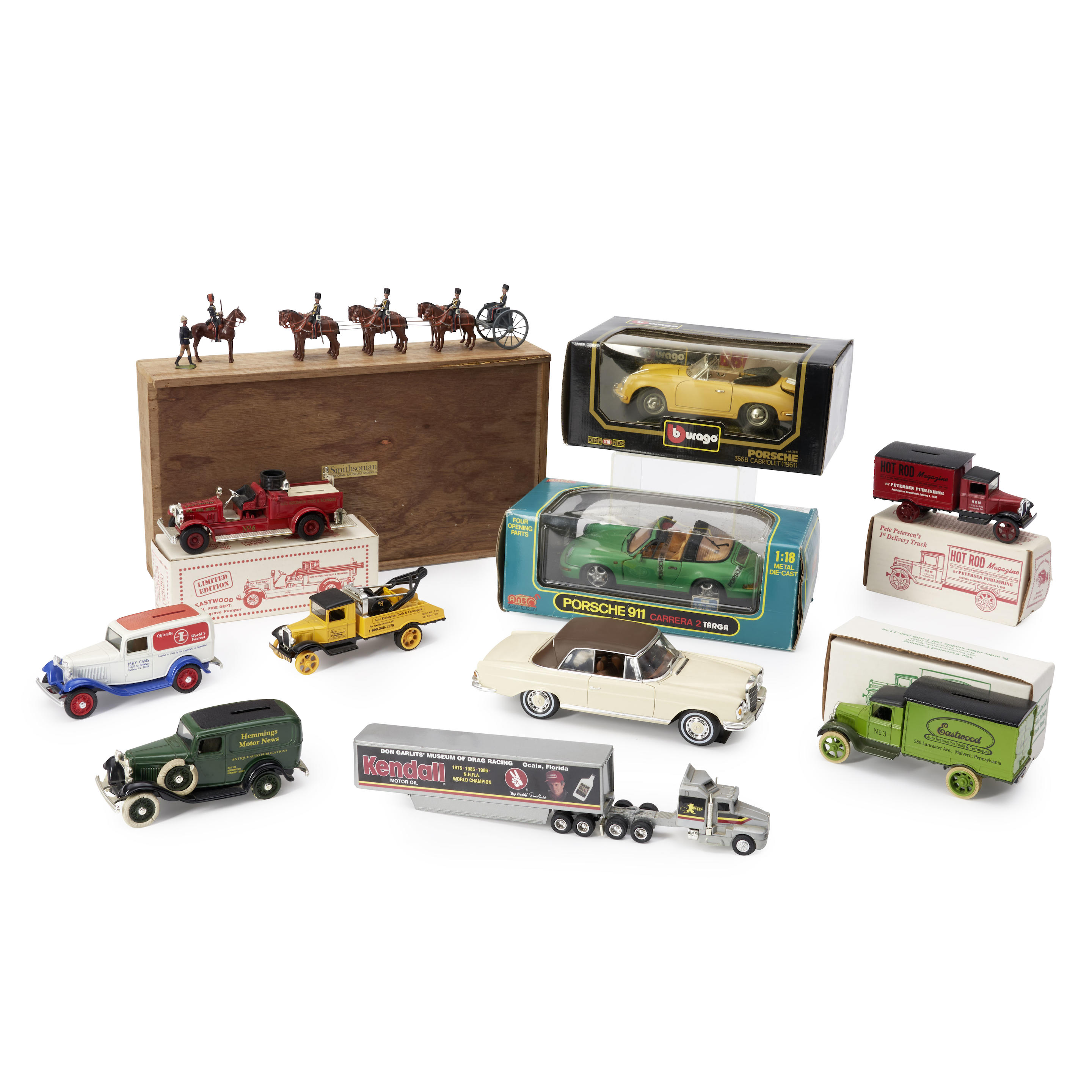 GROUP OF MODEL CARS CAST IRON BANKS AND TIN SOLDIERS