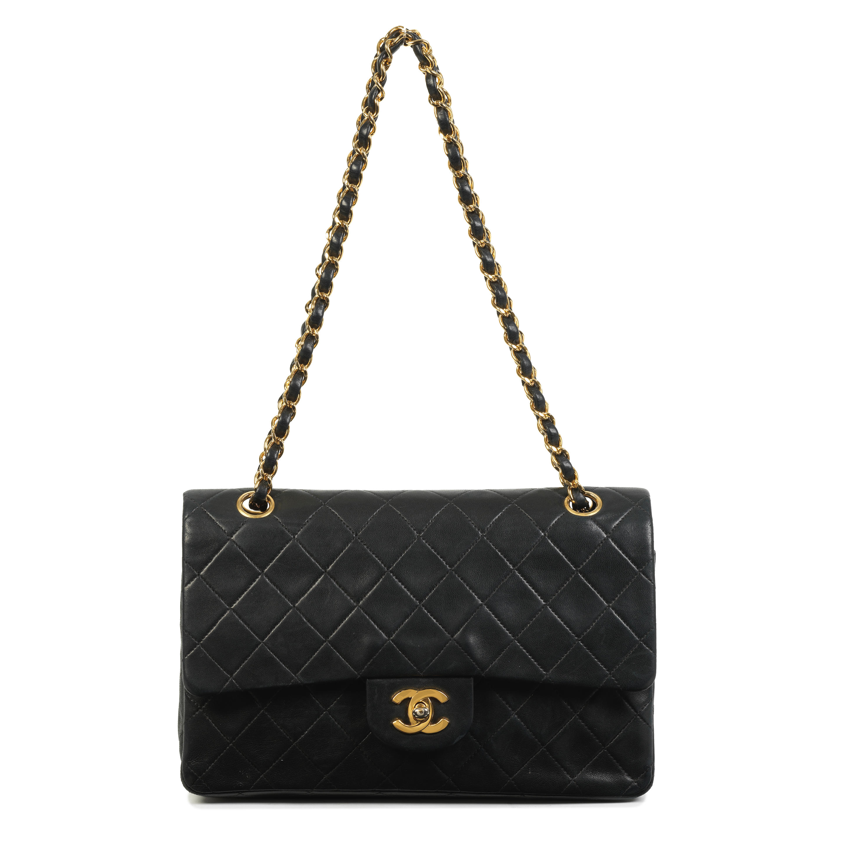KARL LAGERFELD FOR CHANEL A BLACK LAMBSKIN MEDIUM CLASSIC DOUBLE
