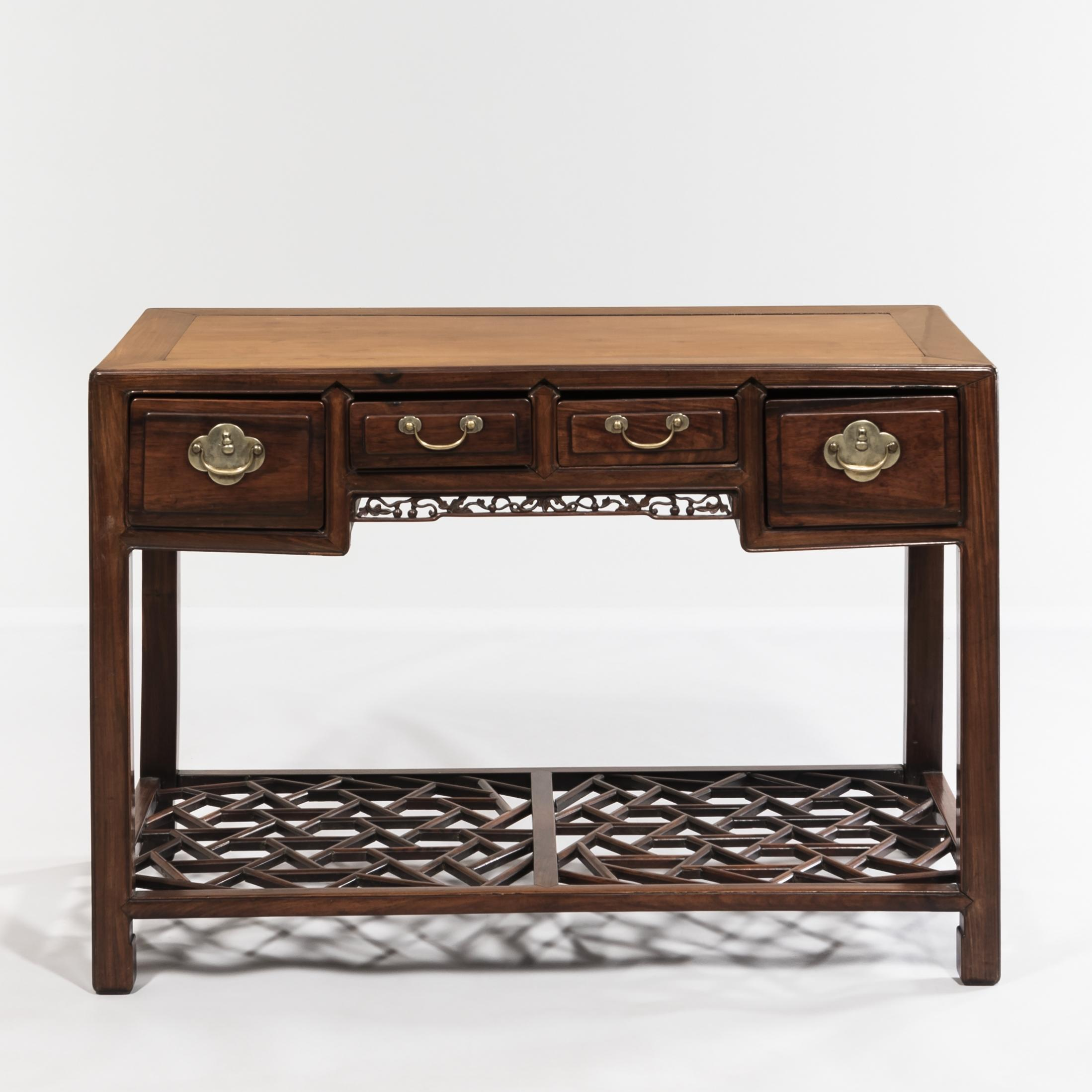 HARDWOOD WRITING DESK China early 20th century possibly huanghuali single