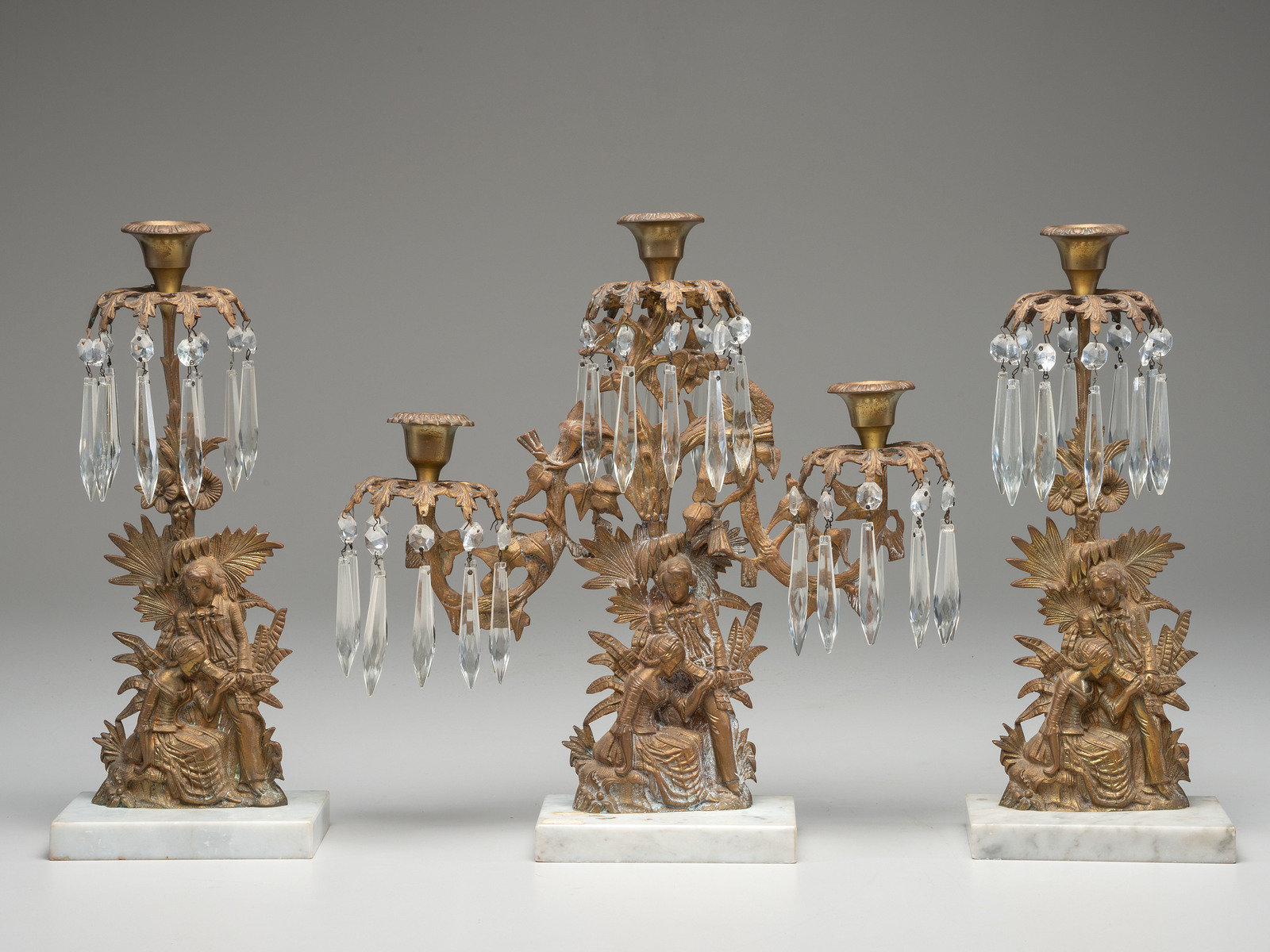 A Classical Gilt and Glass Three Piece Girandole Garniture 19th
