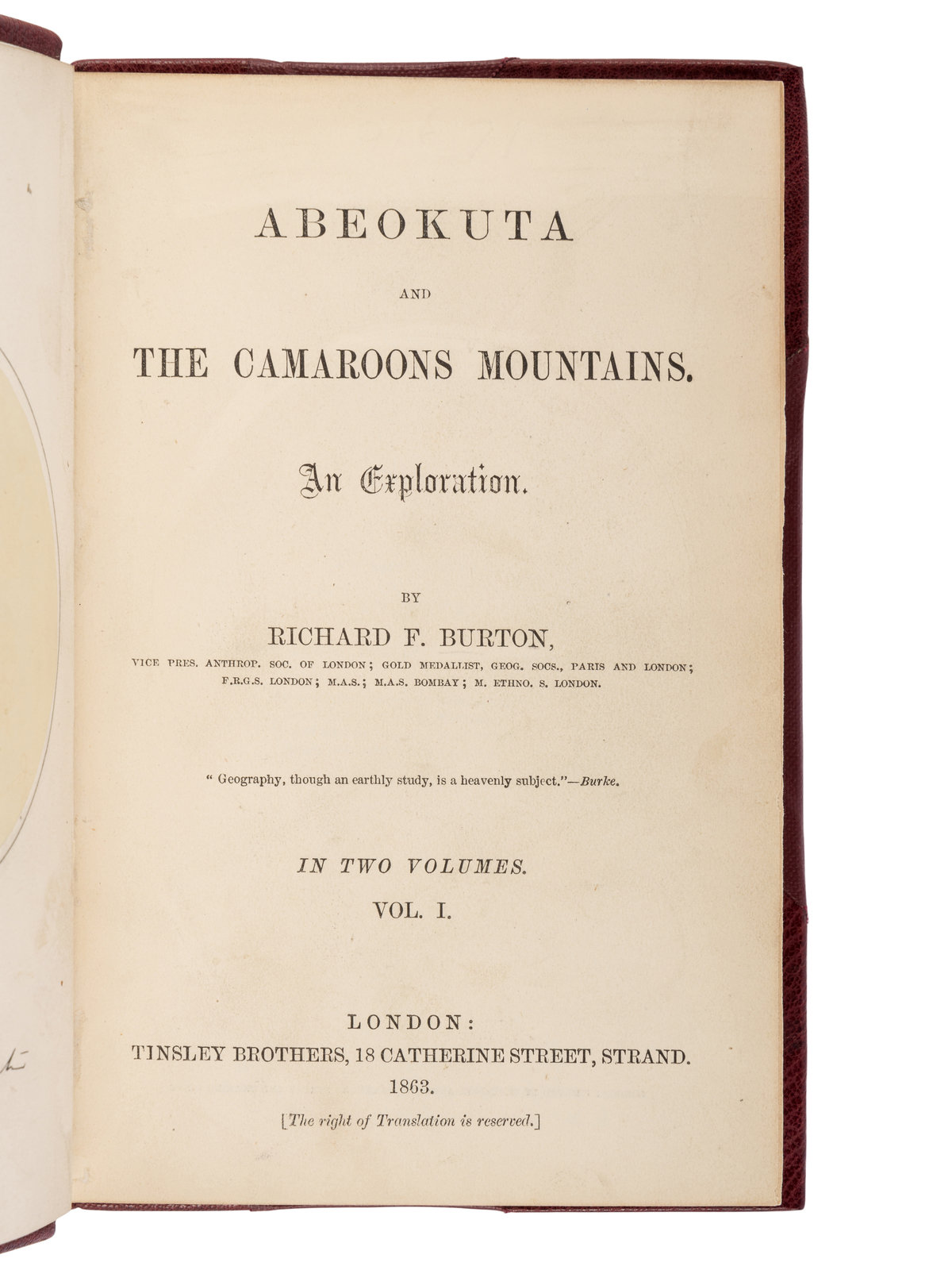 BURTON Richard Francis Sir 1821 1890 Abeokuta and the Camaroons