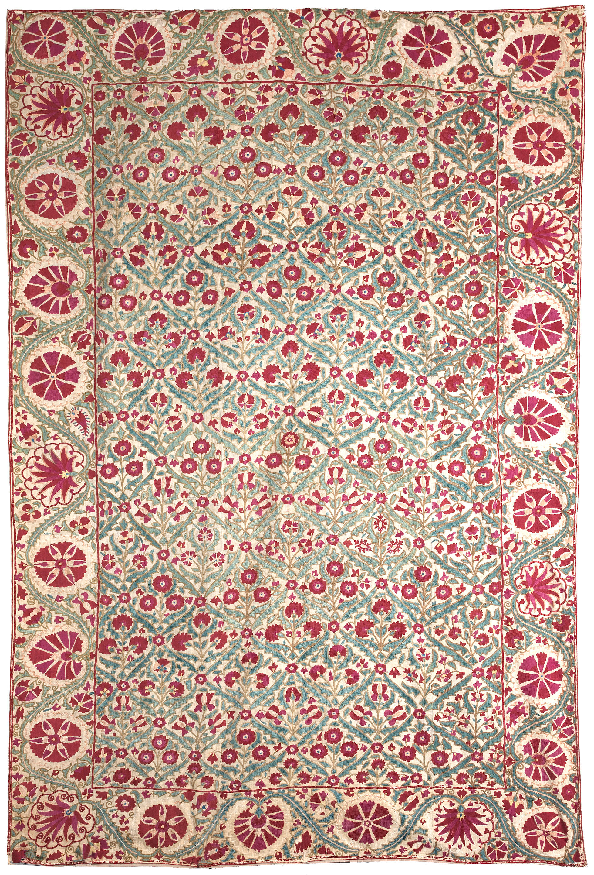 A BOKHARA SILK EMBROIDERED LINEN PANEL SUSANI CENTRAL ASIA MID