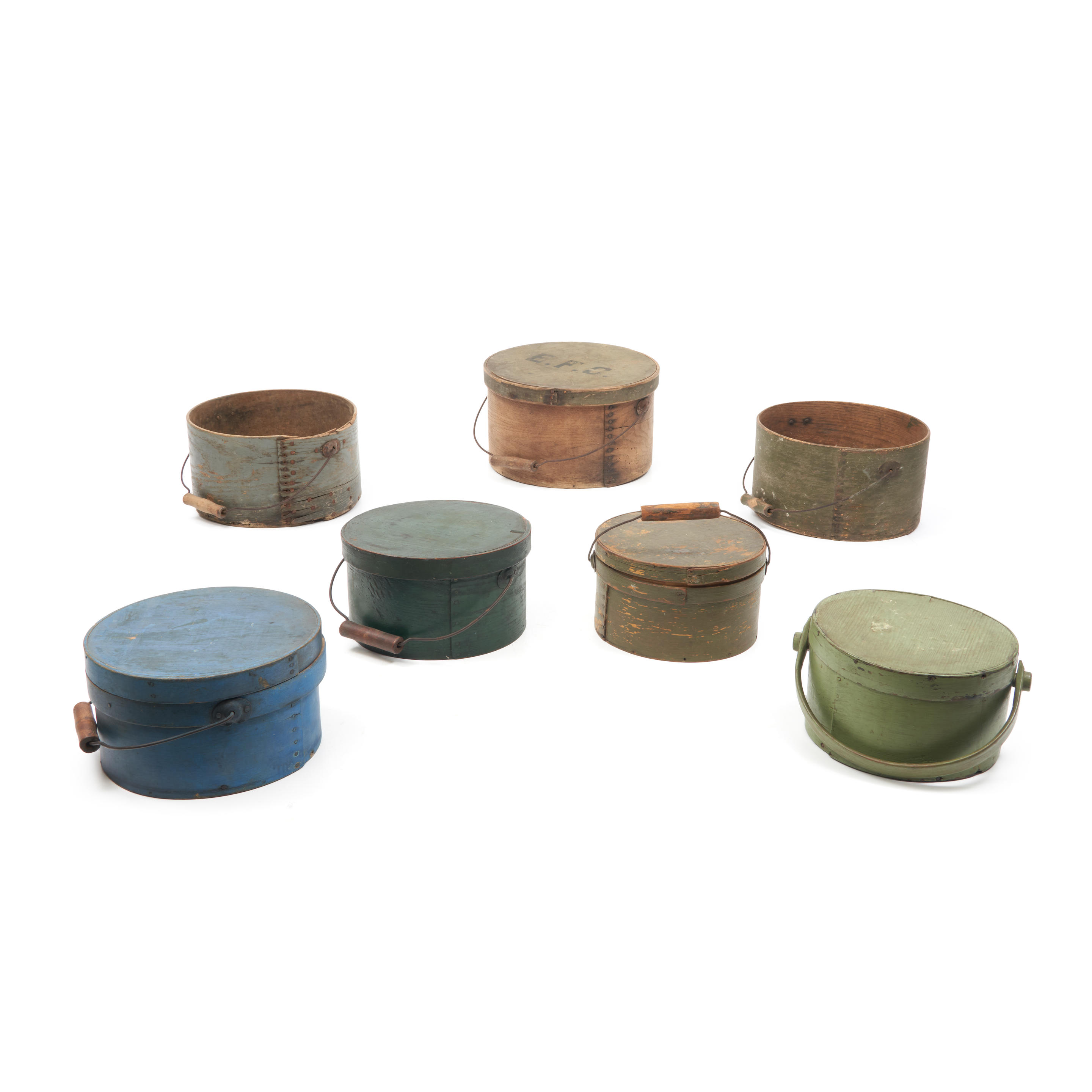 SEVEN HANDLED PANTRY BOXES America 19th 20th century Assembled group