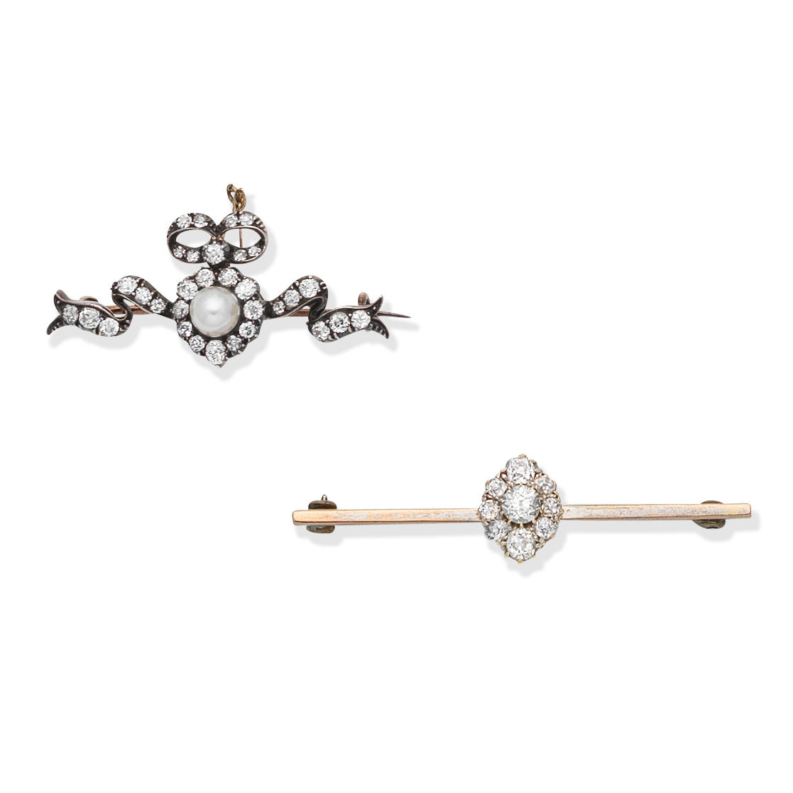 CULTURED PEARL AND DIAMOND BROOCH DIAMOND SET BAR BROOCH 1st