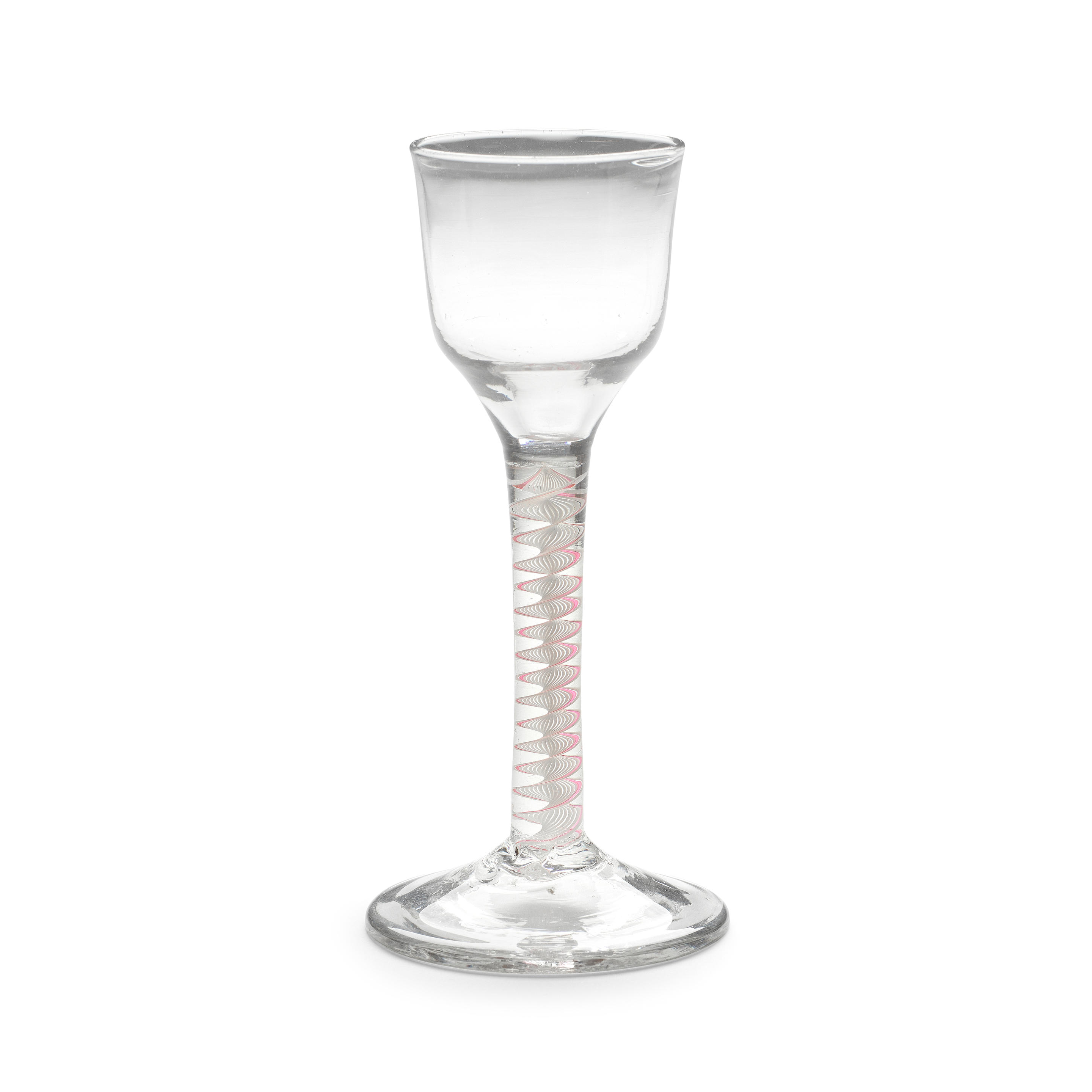 A PINK COLOUR TWIST WINE GLASS CIRCA 1765 The ogee