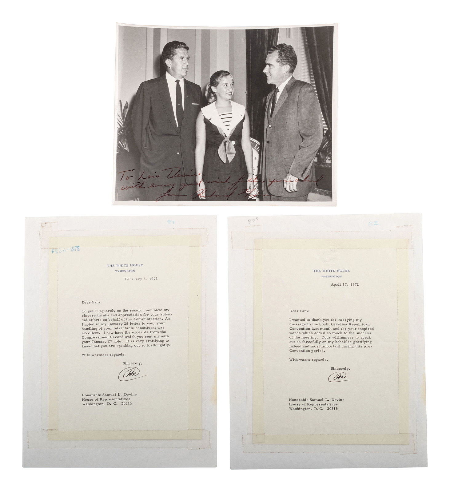 NIXON Richard 1913 1994 3 TLsS with inscribed photograph to