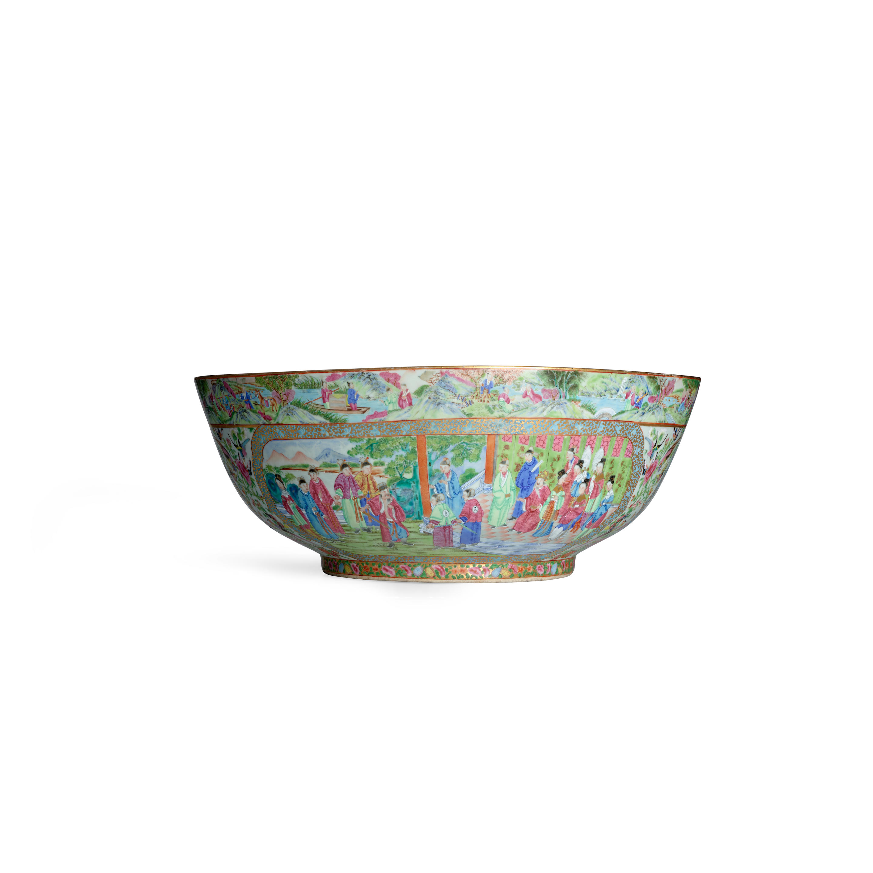 A MASSIVE GUANGZHOU CANTON FAMILLE ROSE ARMORIAL BOWL COMMEMORATING THE