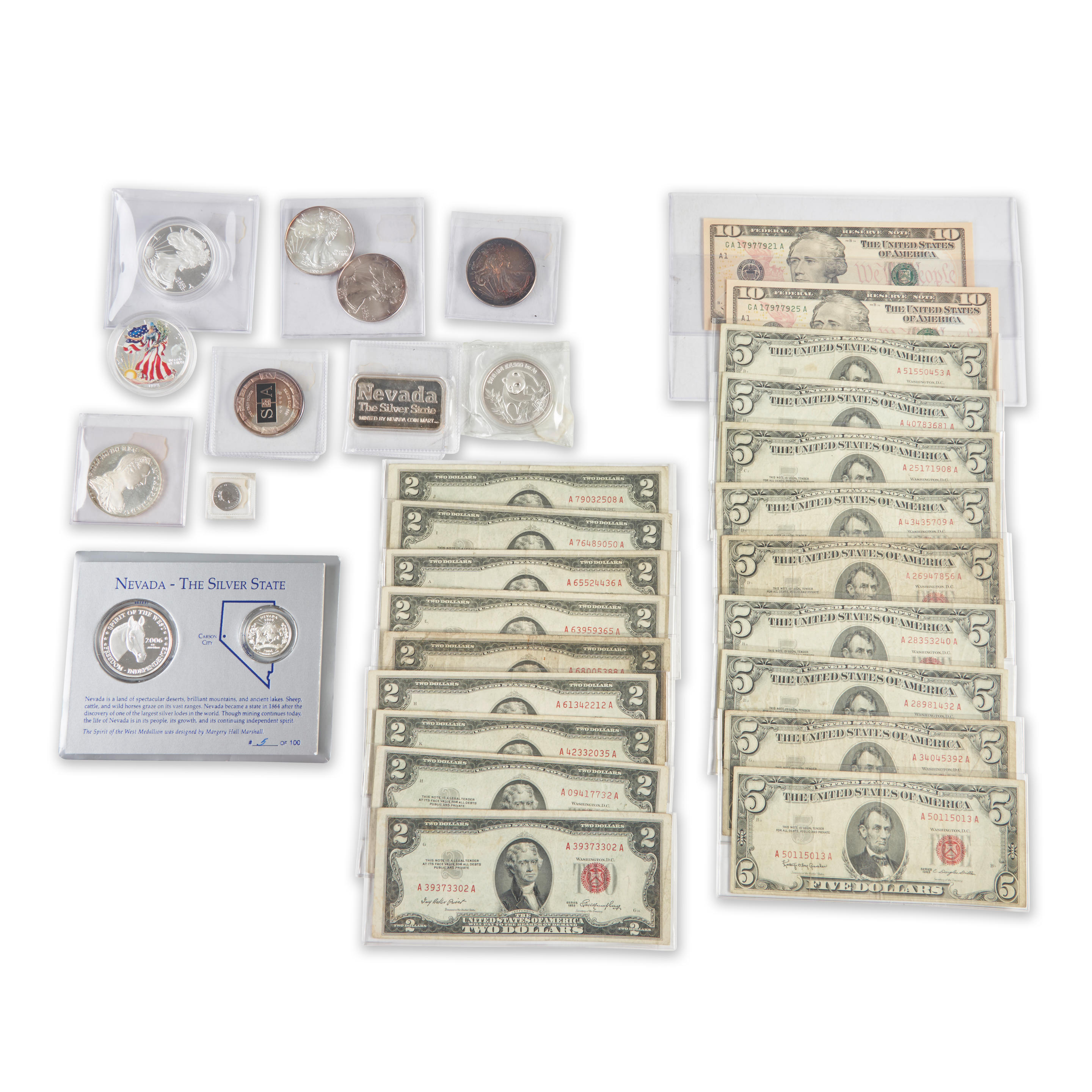 COLLECTION OF BULLION COINS AND UNITED STATES CURRENCY Including US