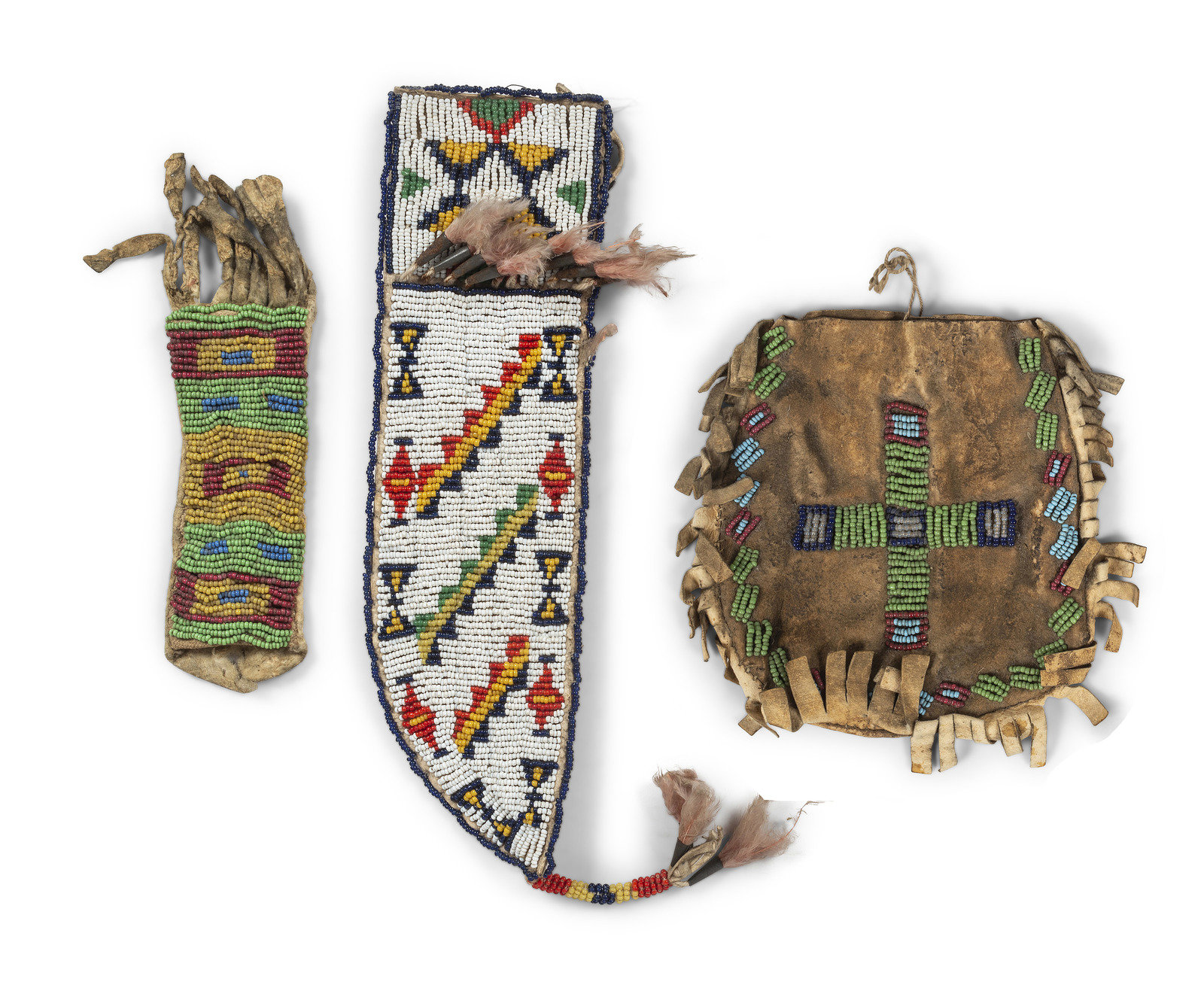 Sioux Beaded Knife Sheath AND Two Beaded Bags early to