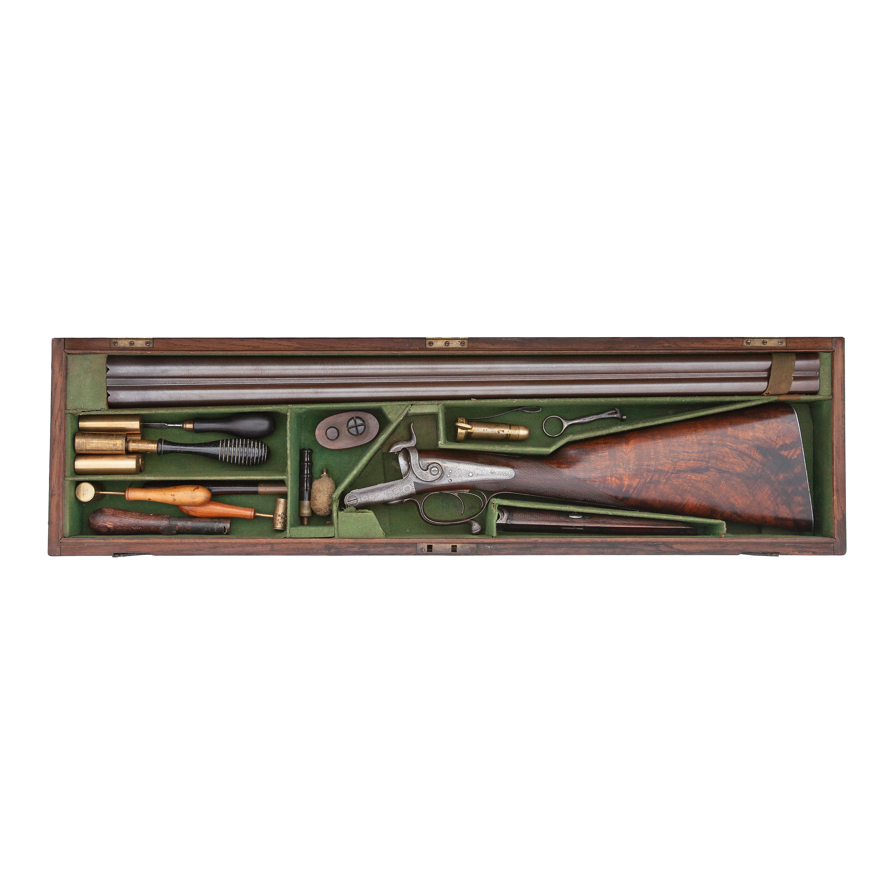 A CASED EARLY 12 BORE PIN FIRE D B SPORTING
