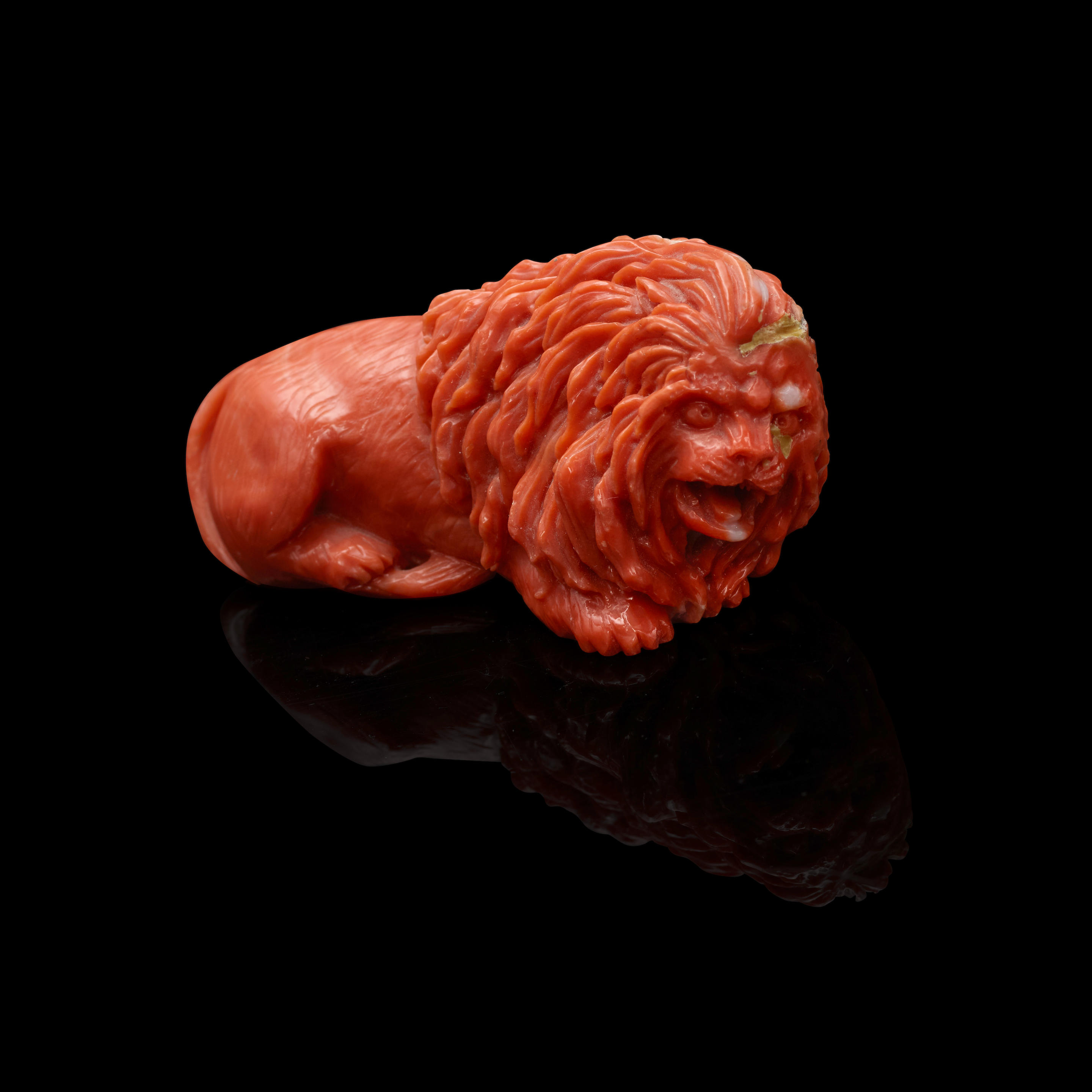 CORAL CARVING OF A LION Coralium rubrum Mediterranean Sea A