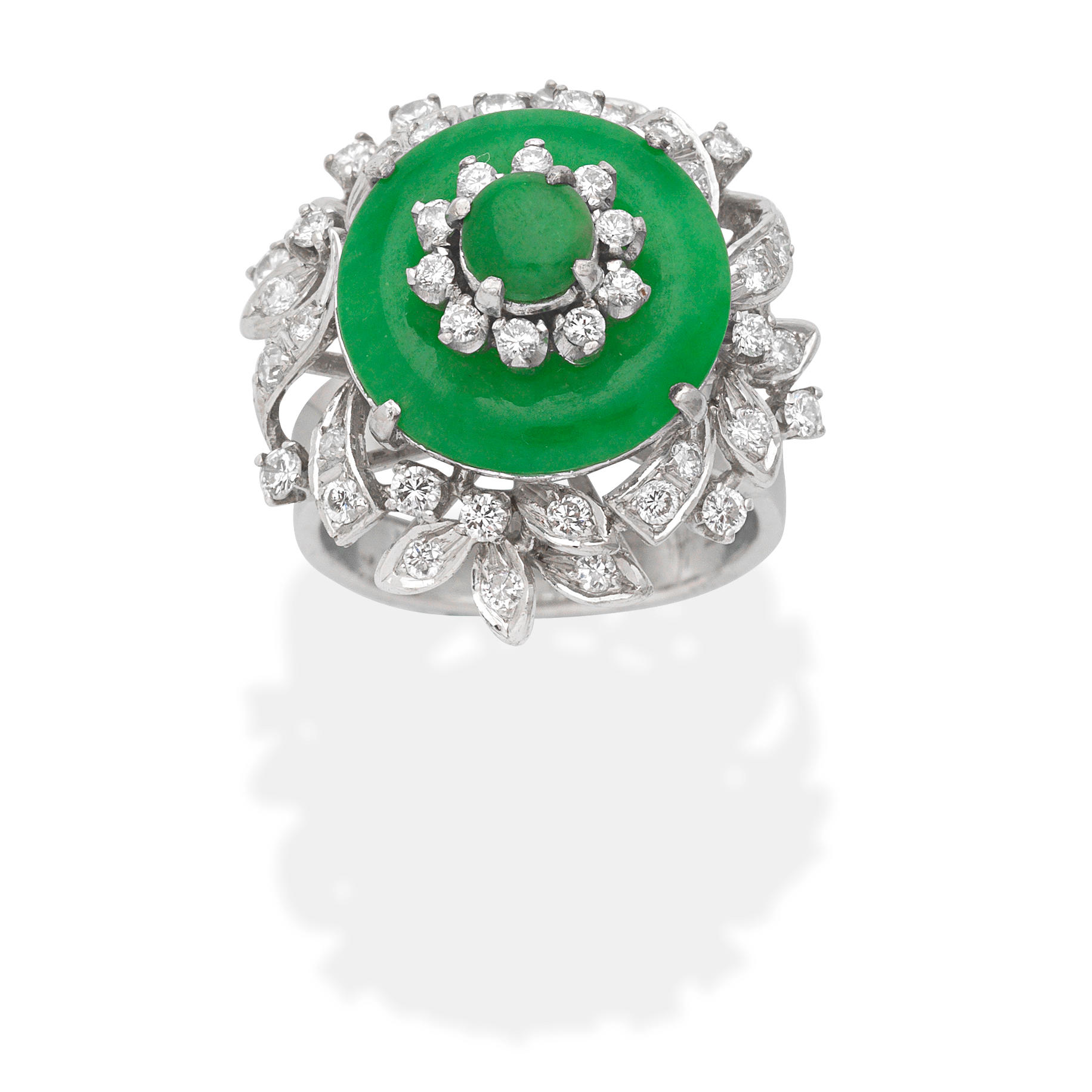 JADE AND DIAMOND CLUSTER RING Jade hololith and jade circular