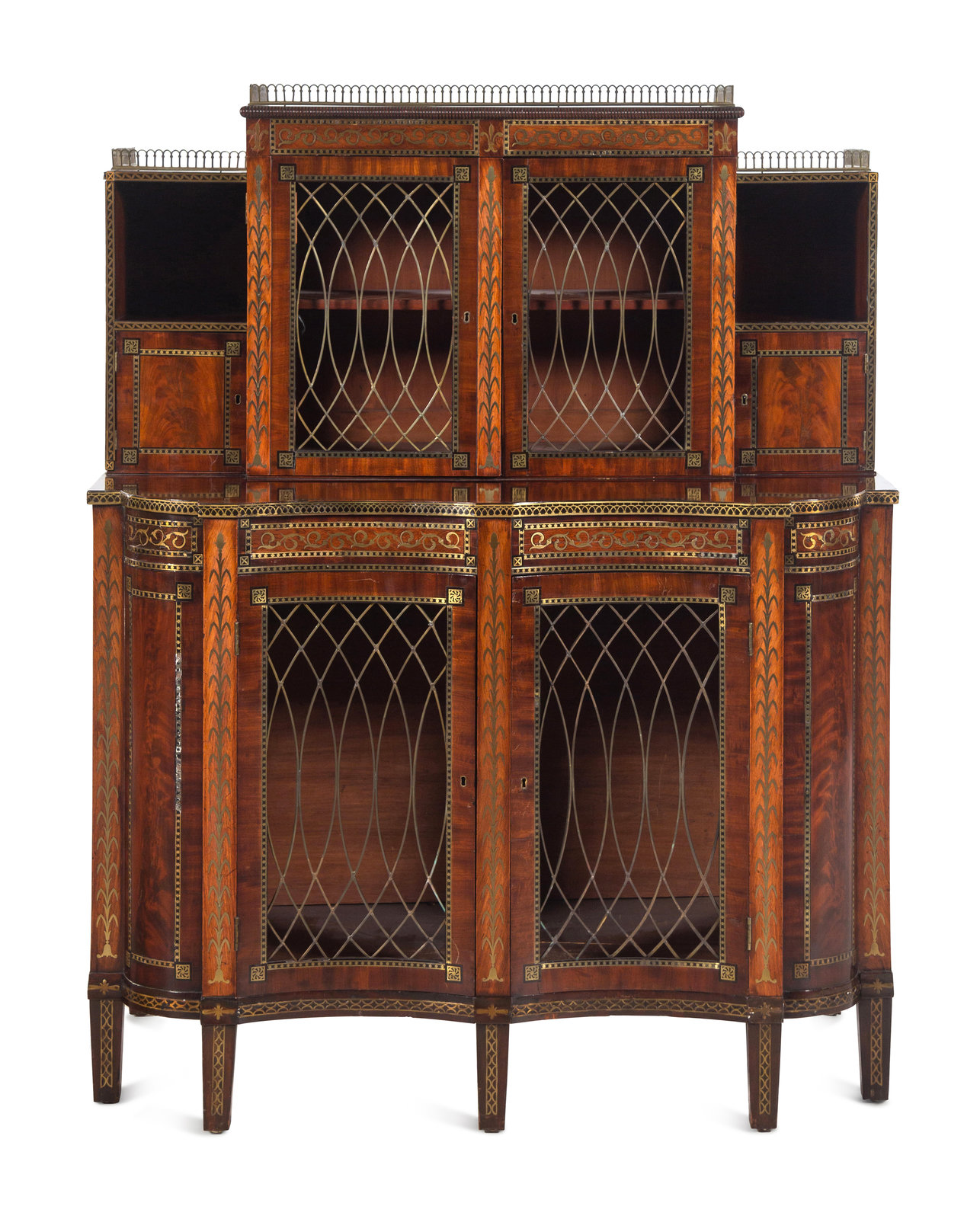 A Late Regency Brass Inlaid and Ebony Banded Mahogany Bookcase