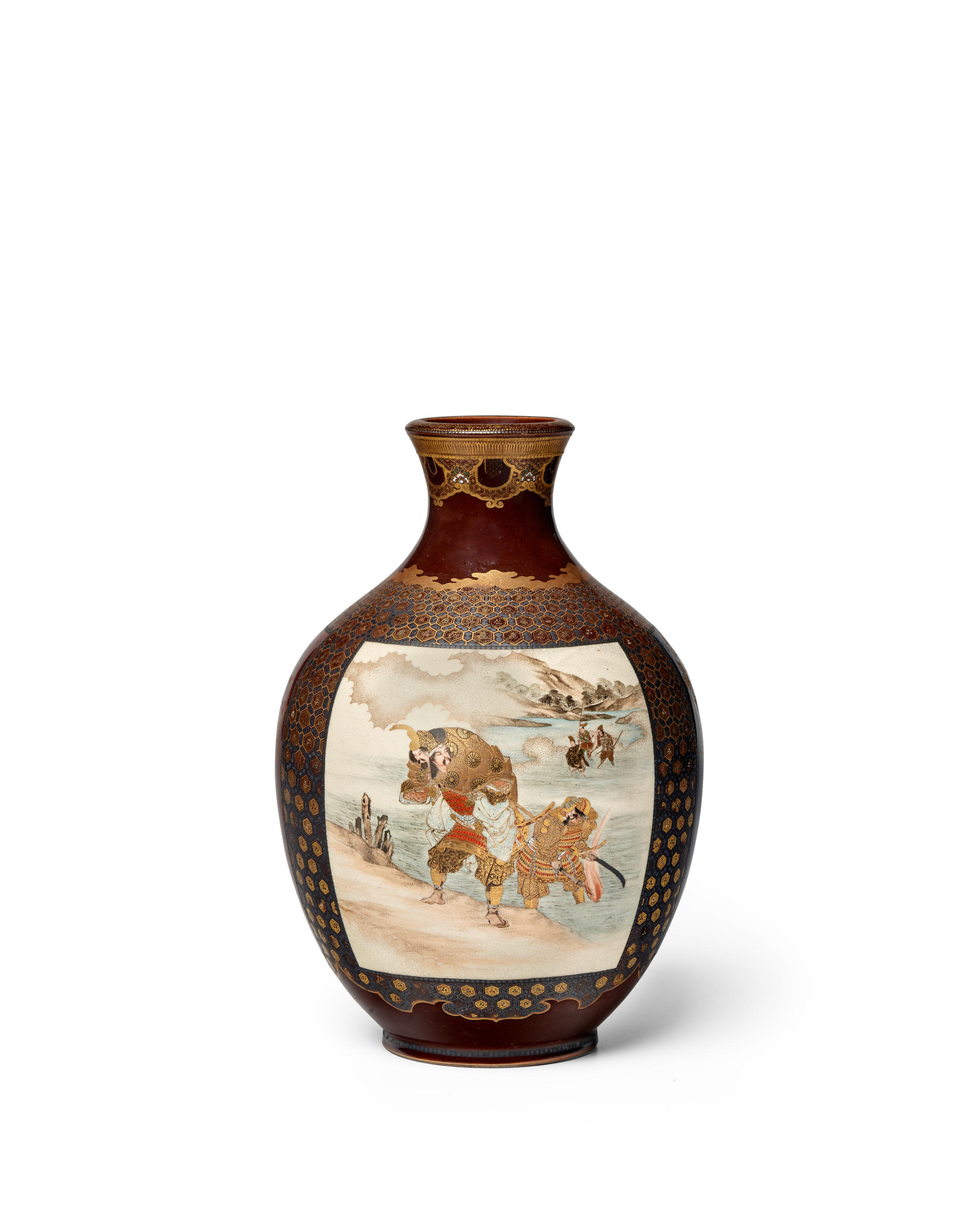 KINK ZAN WORKSHOP CIRCA 1900 An Unusual Brown Ground Satsuma