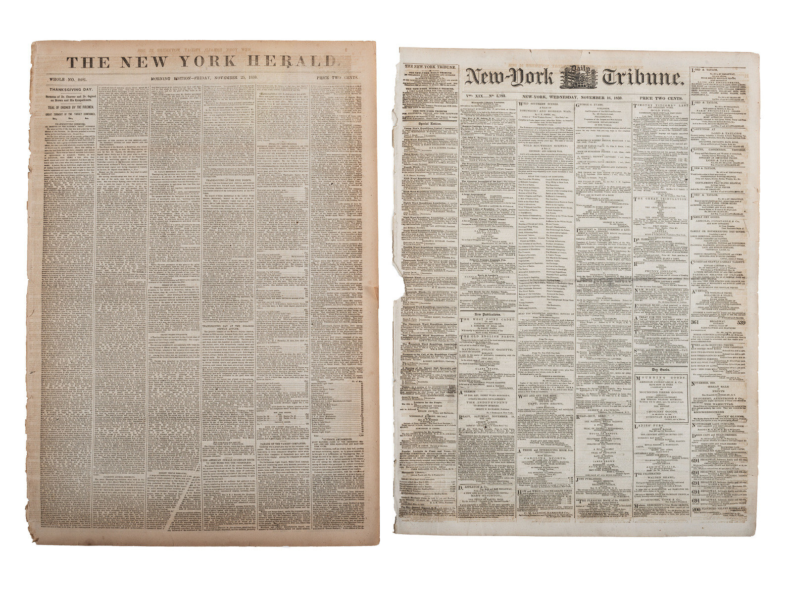 A group of 7 newspapers containing reports of John Brown