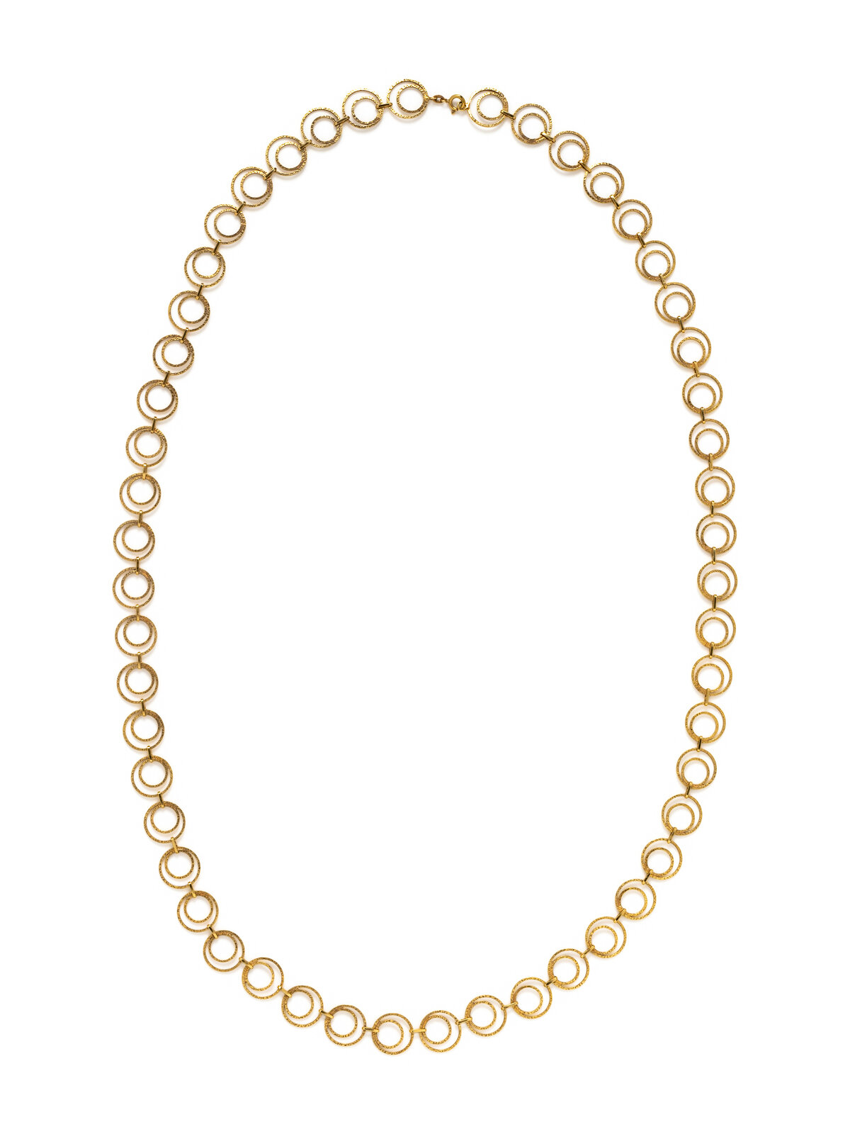 YELLOW GOLD FANCY LINK LONG CHAIN Hammered finish double circle