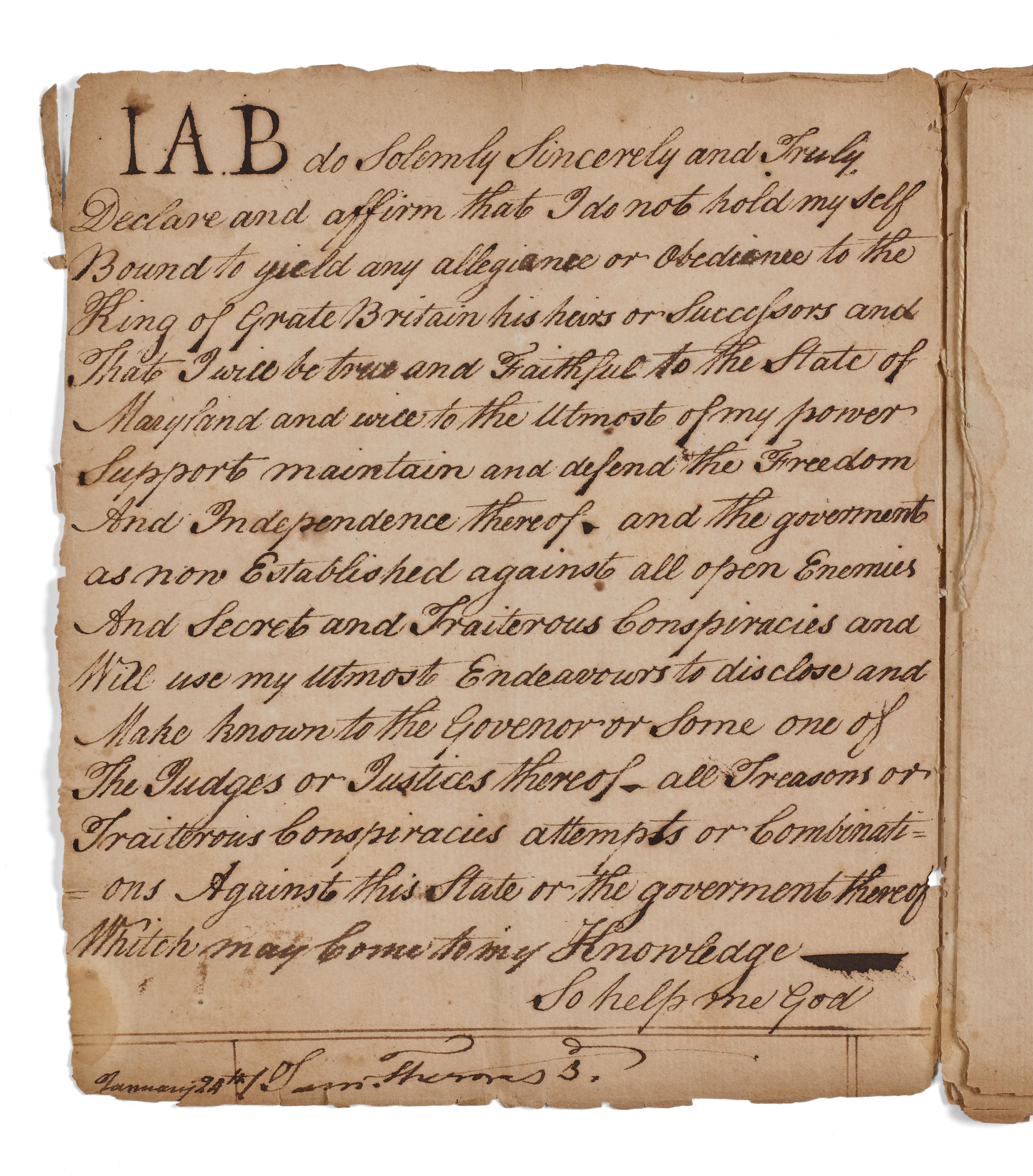 REVOLUTIONARY WAR Two manuscripts in ink being books of Oaths