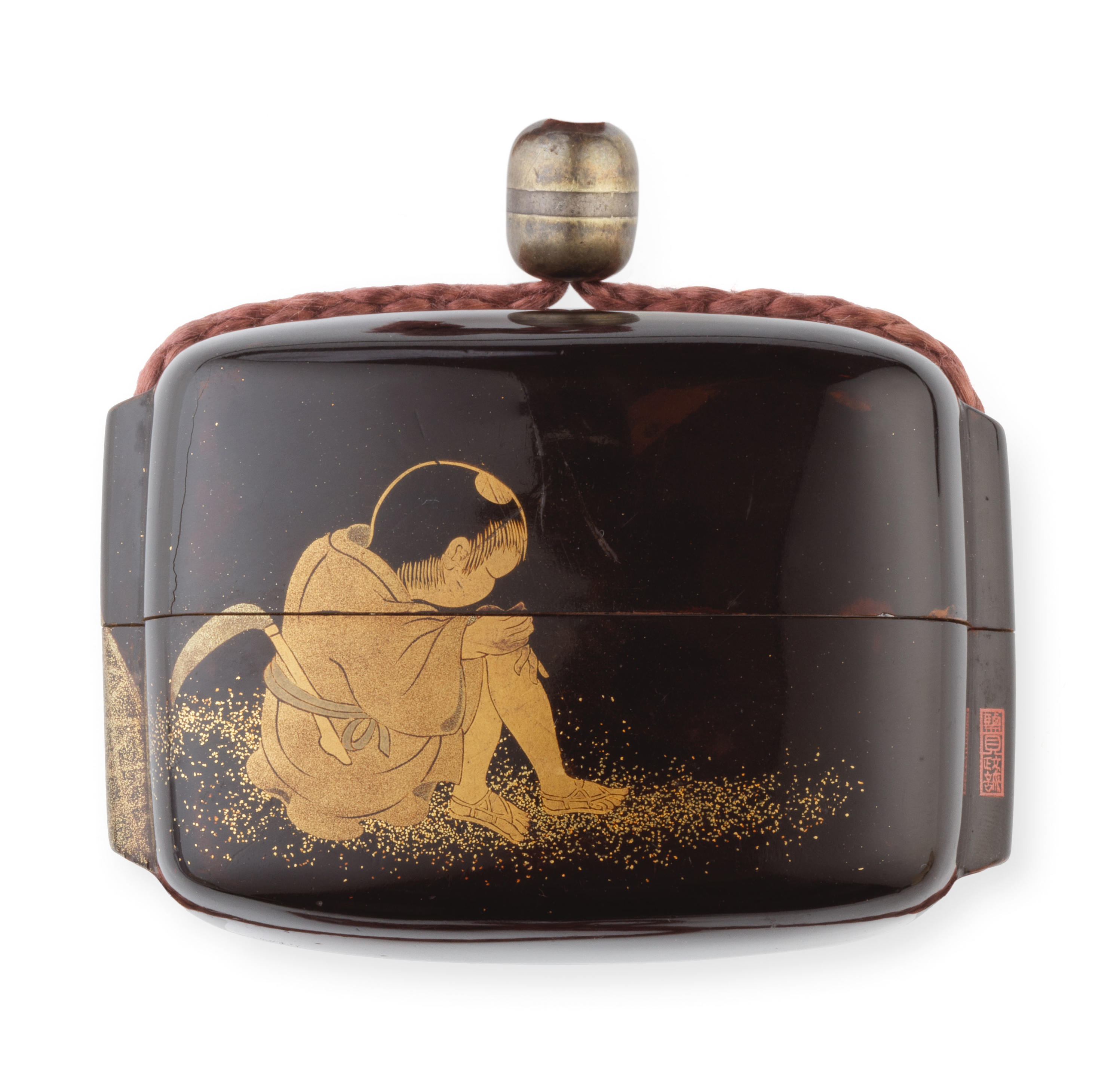 SHIOMI MASANARI LINEAGE A Black Lacquer Broad Single Case Inro