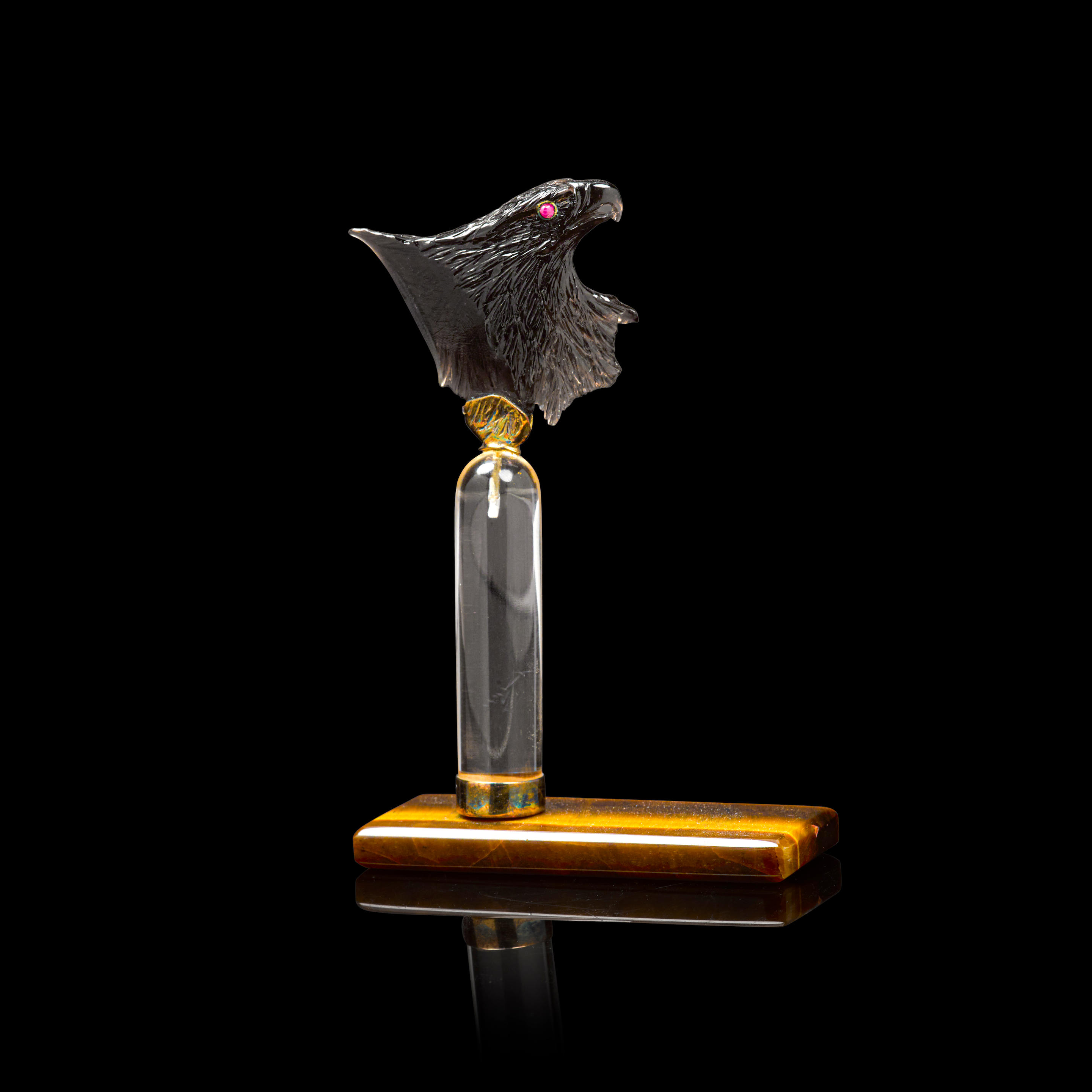 BROWN OBSIDIAN CARVING OF AN EAGLE S HEAD BY LUIS